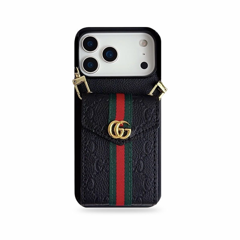 Leather GG iPhone Case With Card Holder And Strap -CZFK251106
