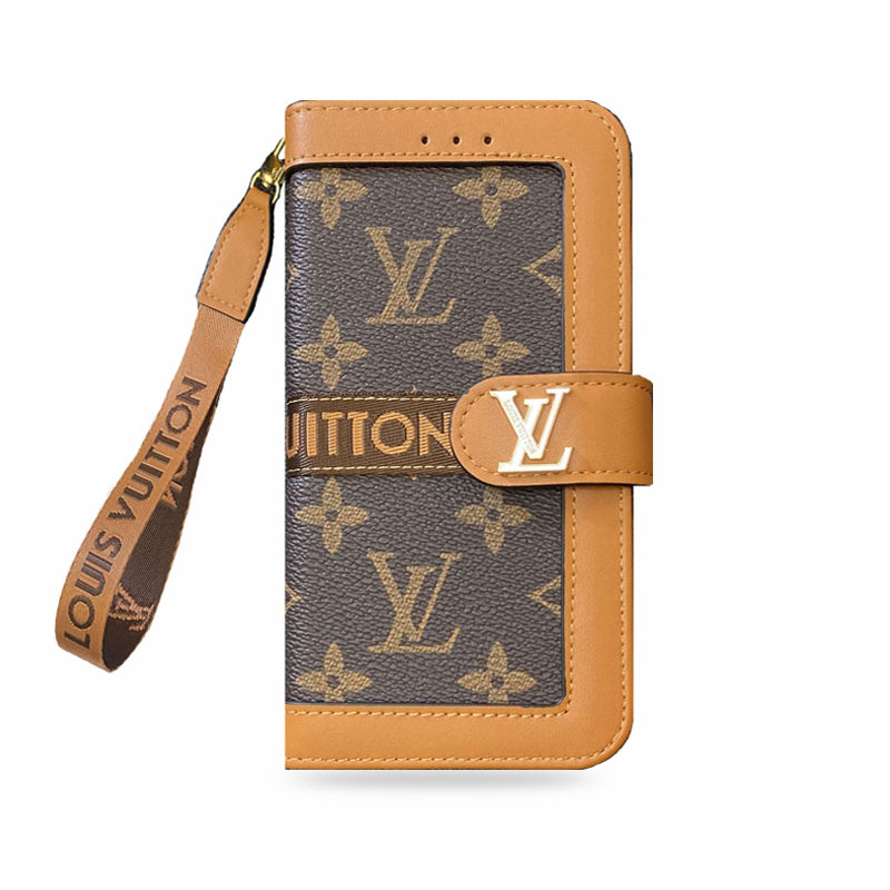 Classic Leather Flip Monogram Phone Case With Card Holder And Strap Big Printing -LB200911