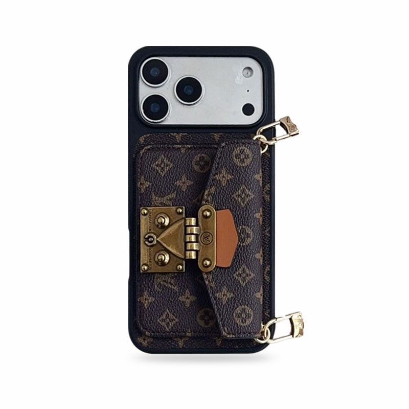 Classic Leather Monogram iPhone Case With Card Holder And Strap-MYK251305