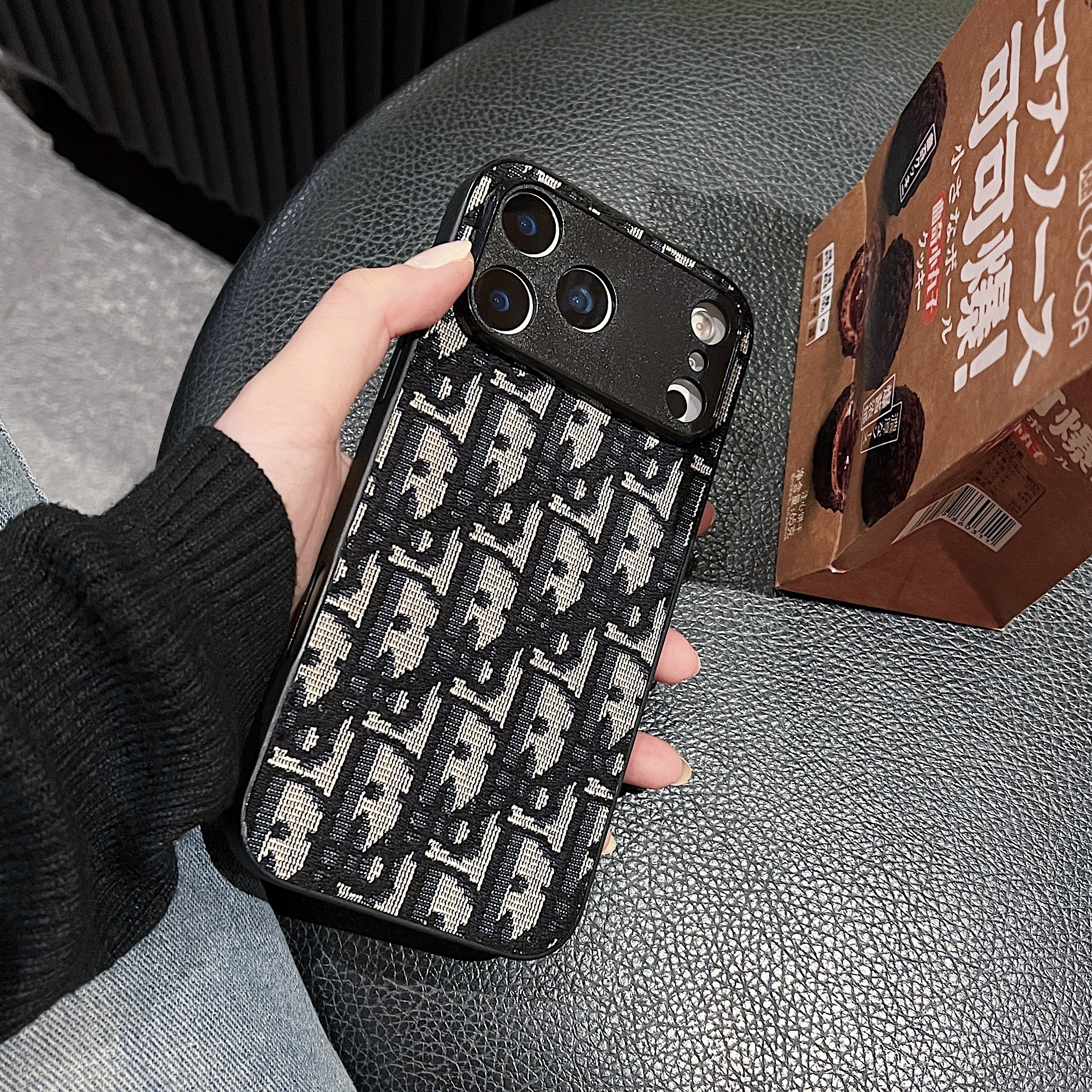 Leather CD iPhone Case With Lens Protection For iPhone 17 Series Black-QBK251023