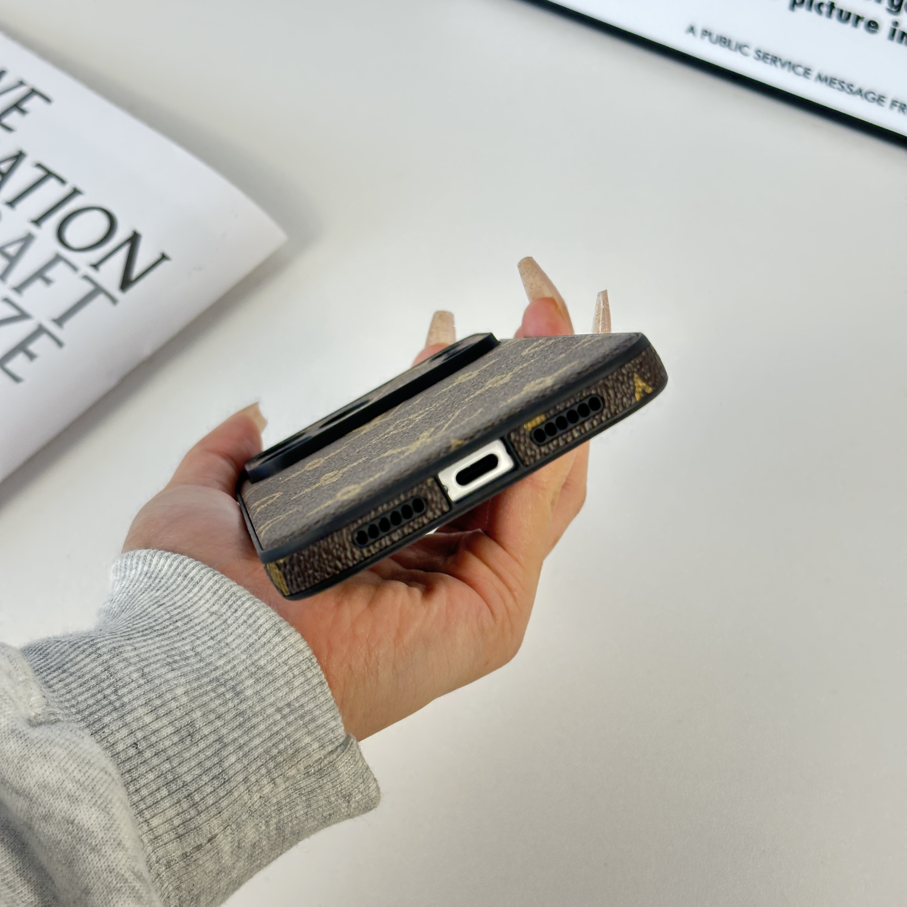 Stylish Leather Monogram iPhone Case For iPhone 17 Series-CMLV039