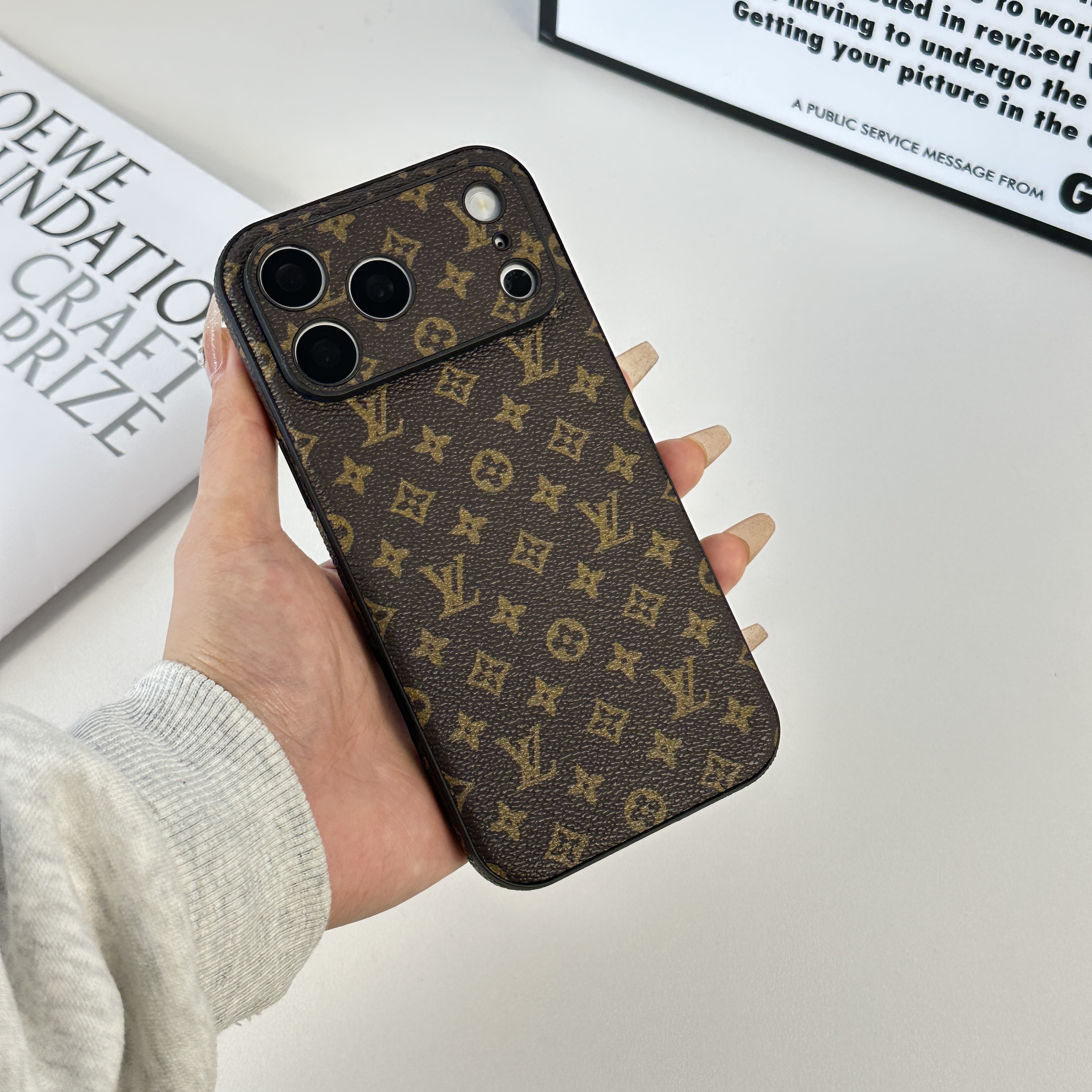 Leather Monogram iPhone Case For iPhone 17 Series-CMLV040
