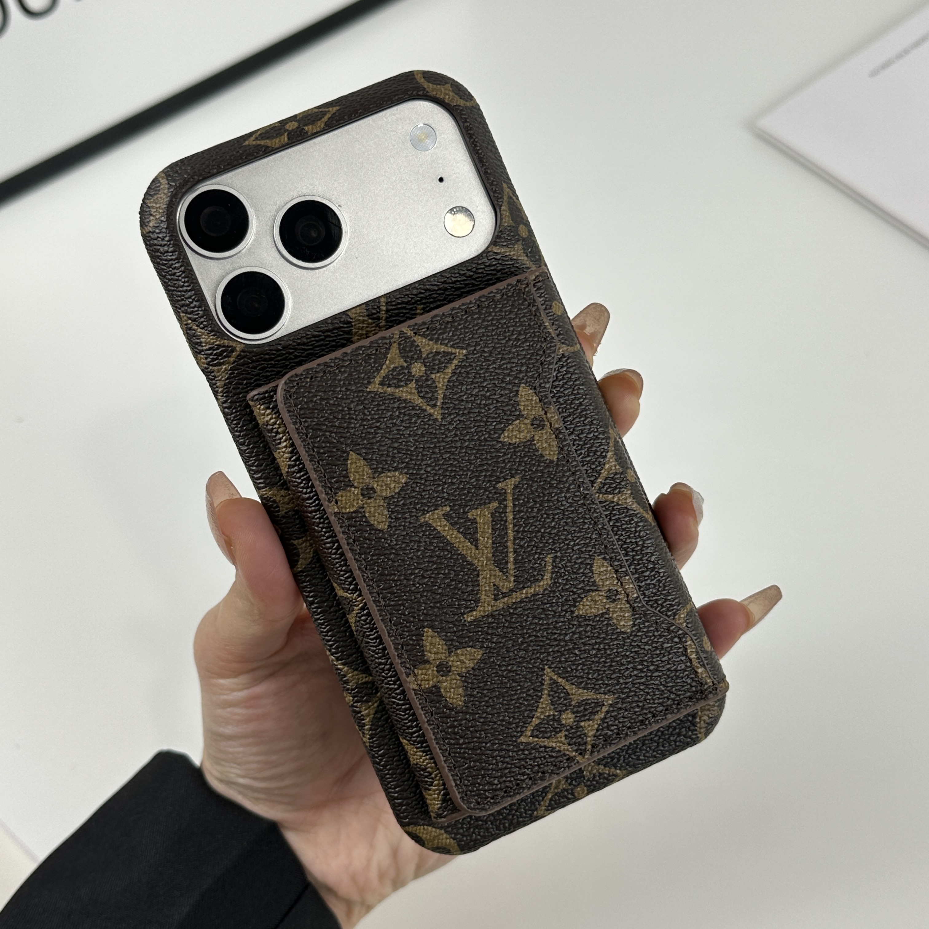 Classic Leather Monogram iPhone Case With Magnetic Wallet Big Printing For iPhone 17 Series-CMLV089