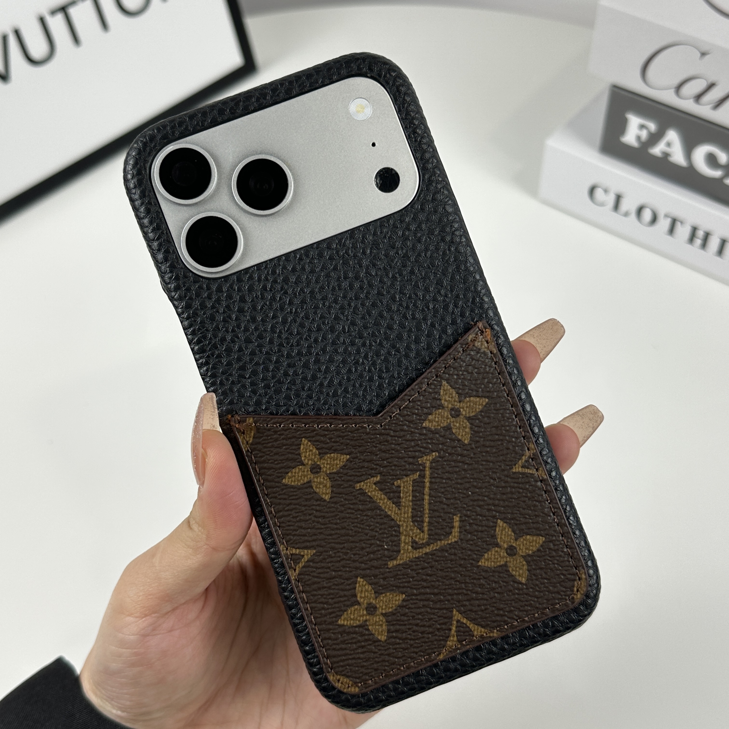 Premium Monogram iPhone Case With Card Holder Big Printing For iPhone 17 Series-CMLV092