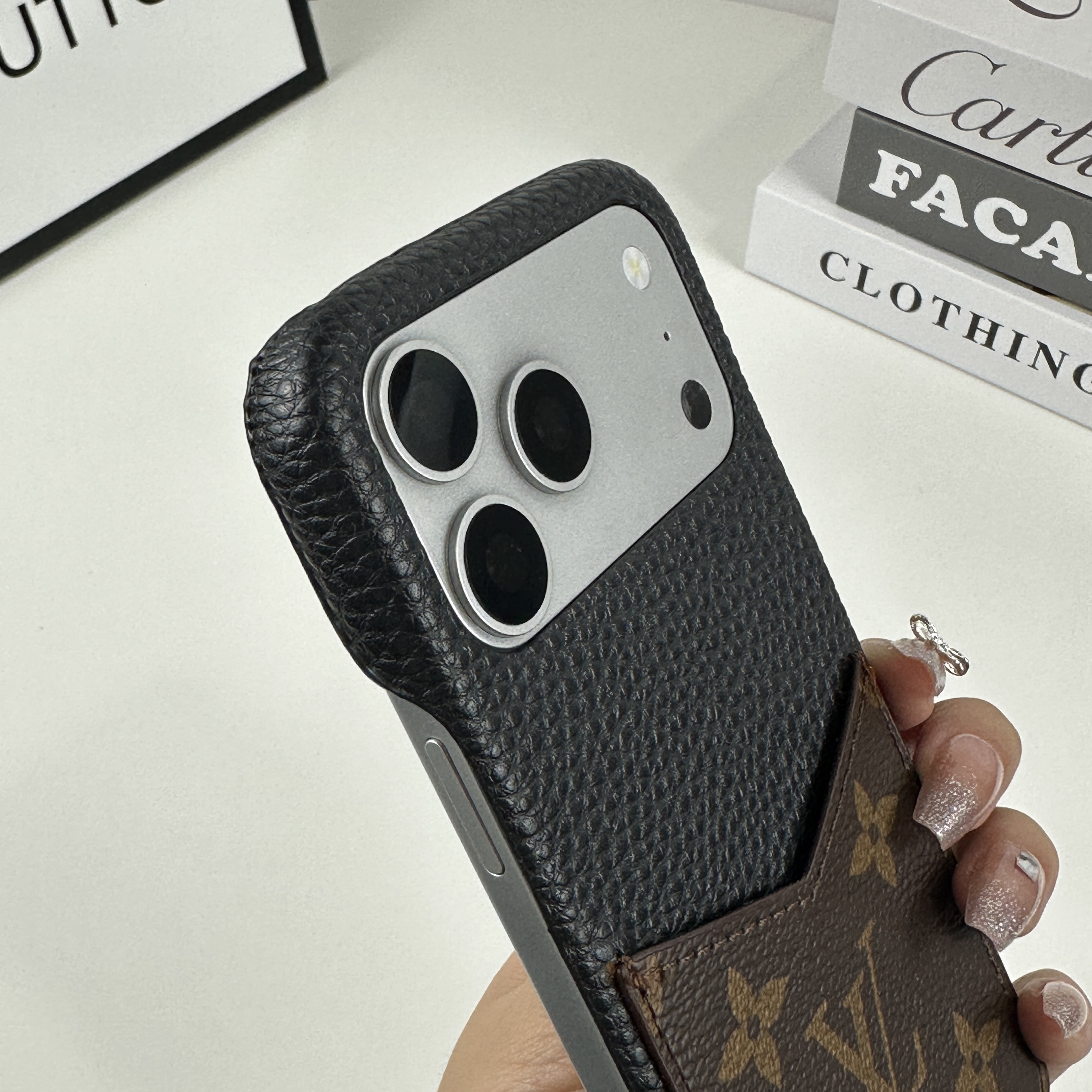 Premium Monogram iPhone Case With Card Holder Big Printing For iPhone 17 Series-CMLV092