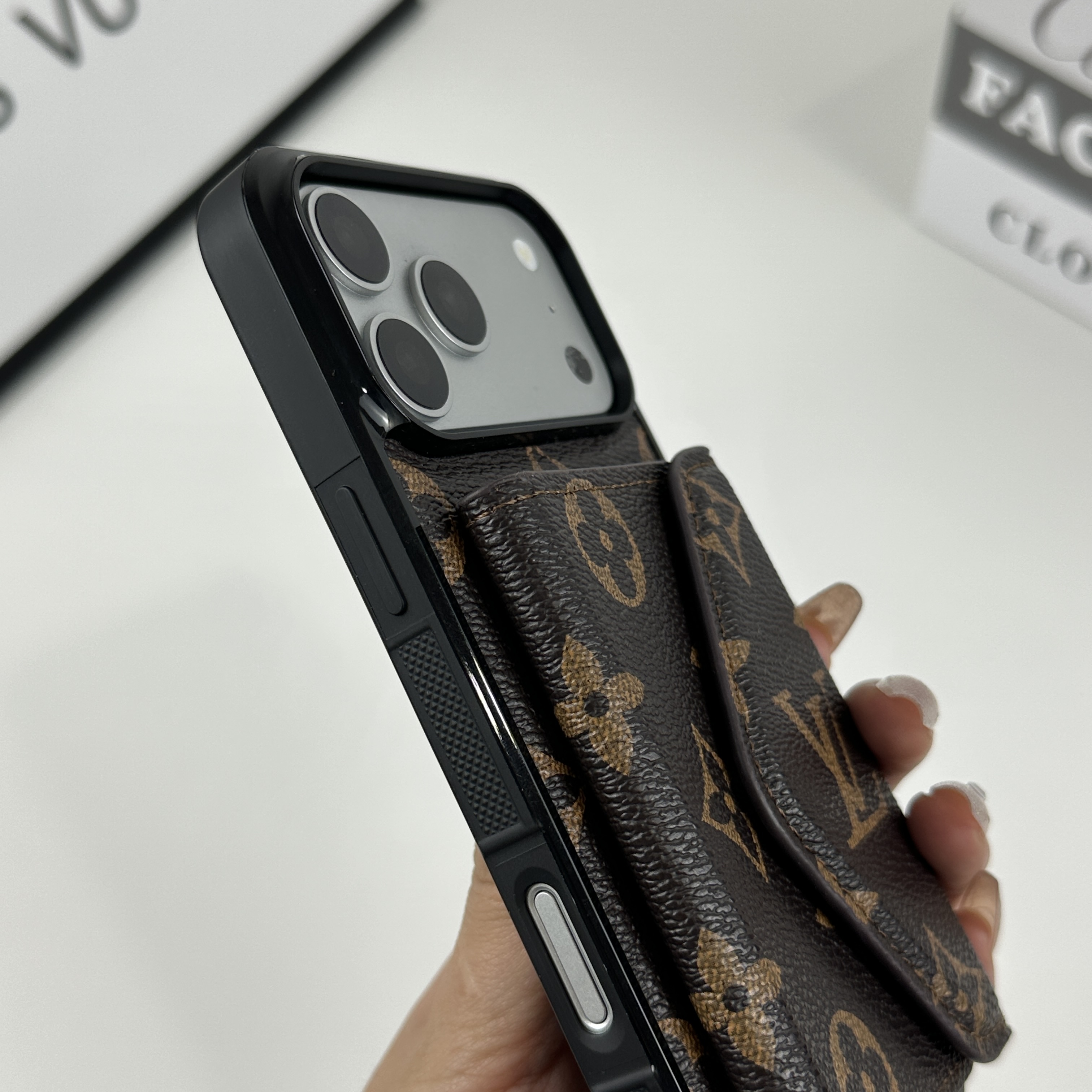 Premium Leather Monogram iPhone Case With Wallet Big Printing For iPhone 17 Series-CMLV095