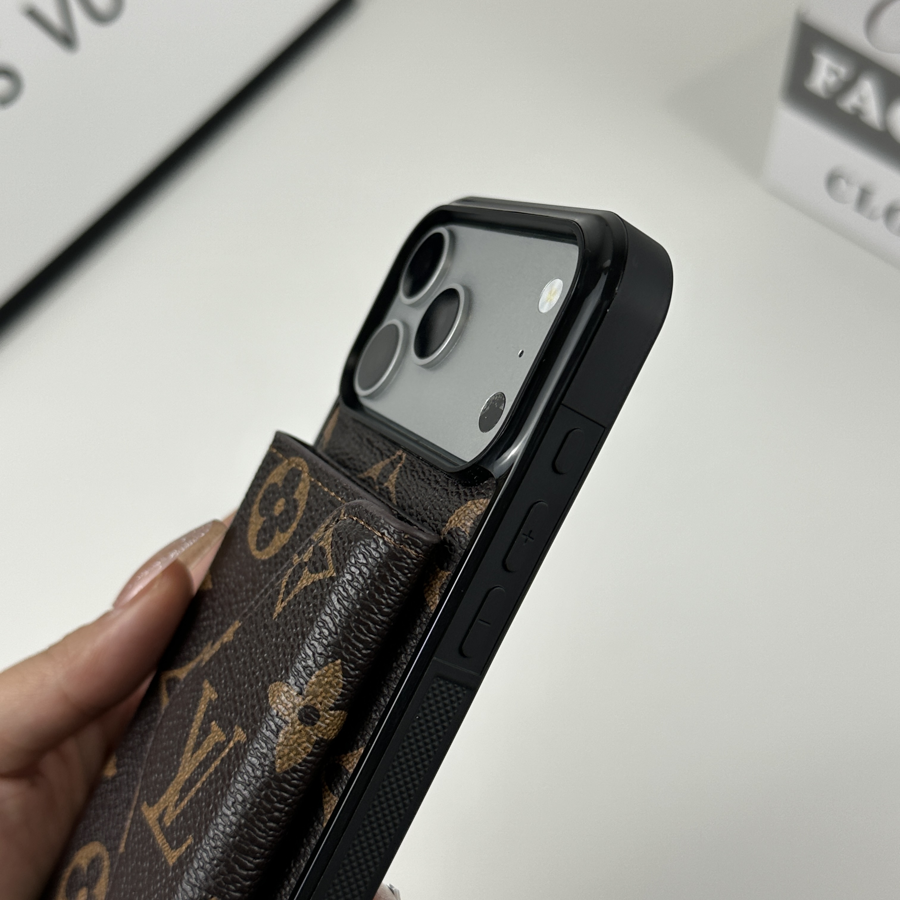 Premium Leather Monogram iPhone Case With Wallet Big Printing For iPhone 17 Series-CMLV095