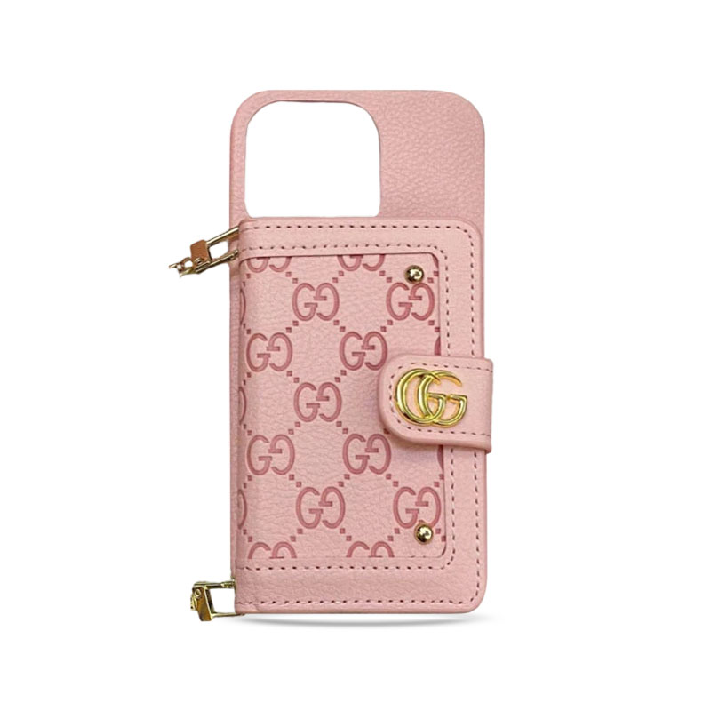 GG iPhone Case With Wallet And Strap Pink -ZY241720-GTOCASE