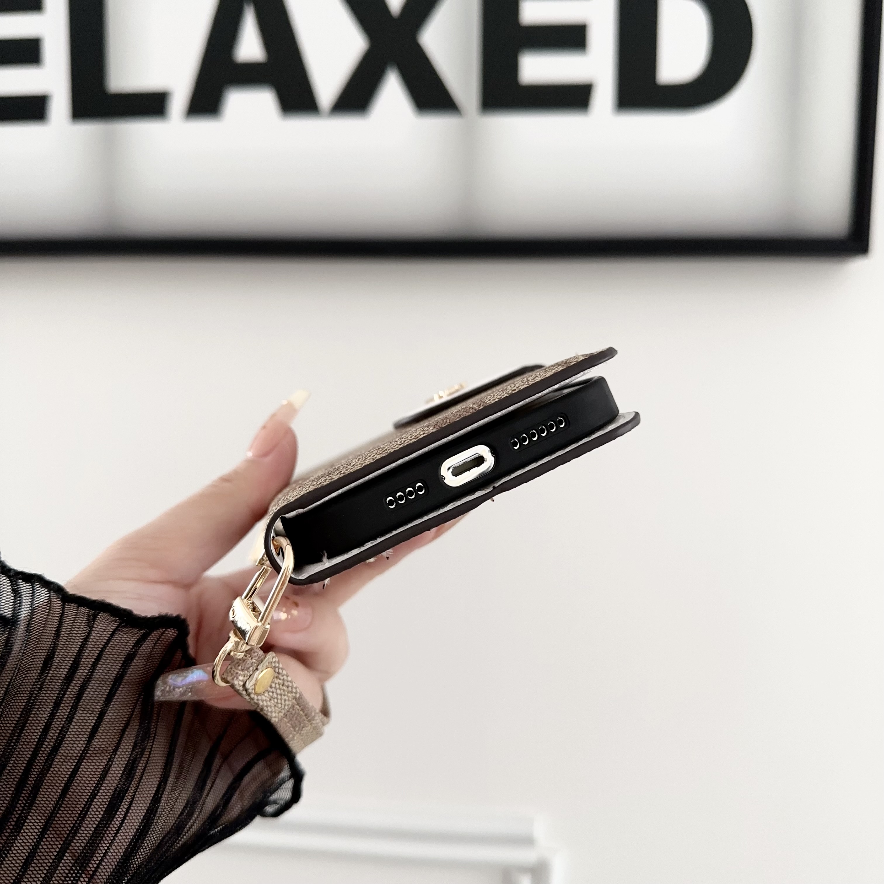 CH  iPhone Case  Leather Flip Case with Card Holder Brown-PTK241622-GTOCASE