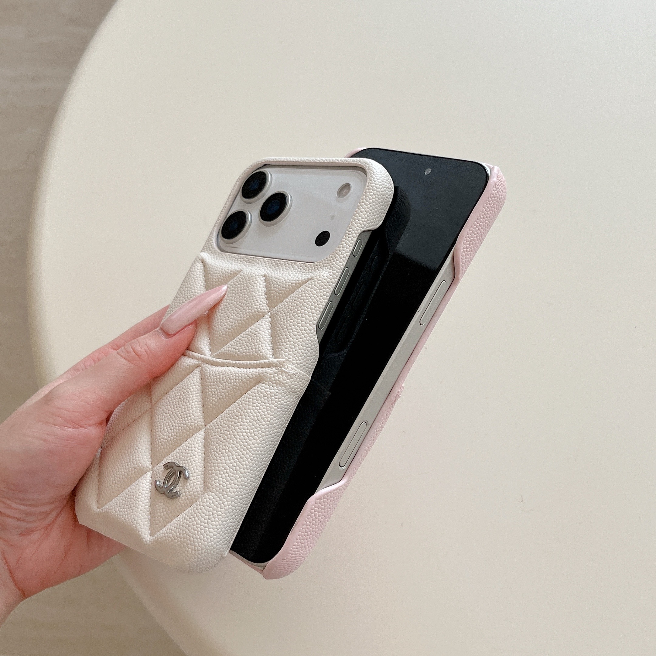 Stylish Leather CC iPhone Case With Card Holder Black For iPhone 17 Series-CMCC024