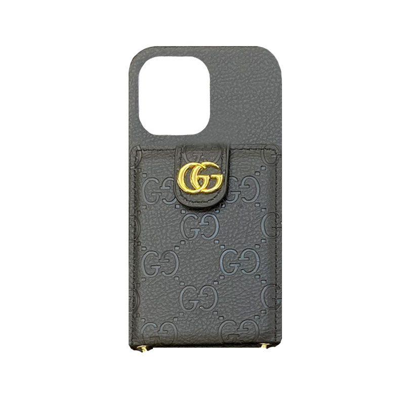 GG iPhone Case With Wallet And Strap Black -SXK240513-GTOCASE