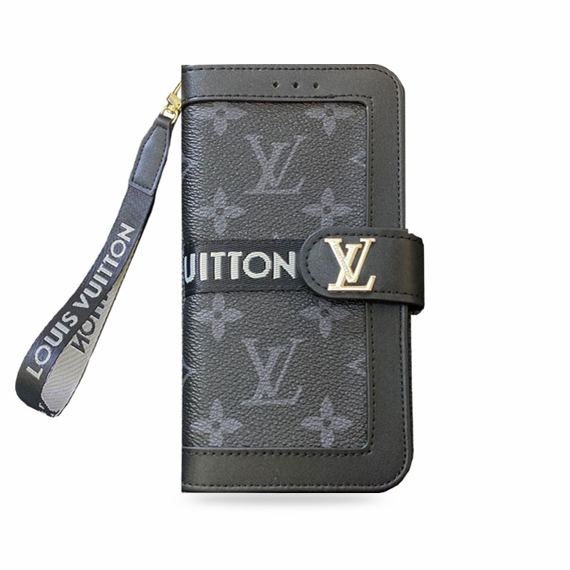 Classic Leather Flip Monogram Phone Case With Card Holder And Strap Big Printing -LB200911