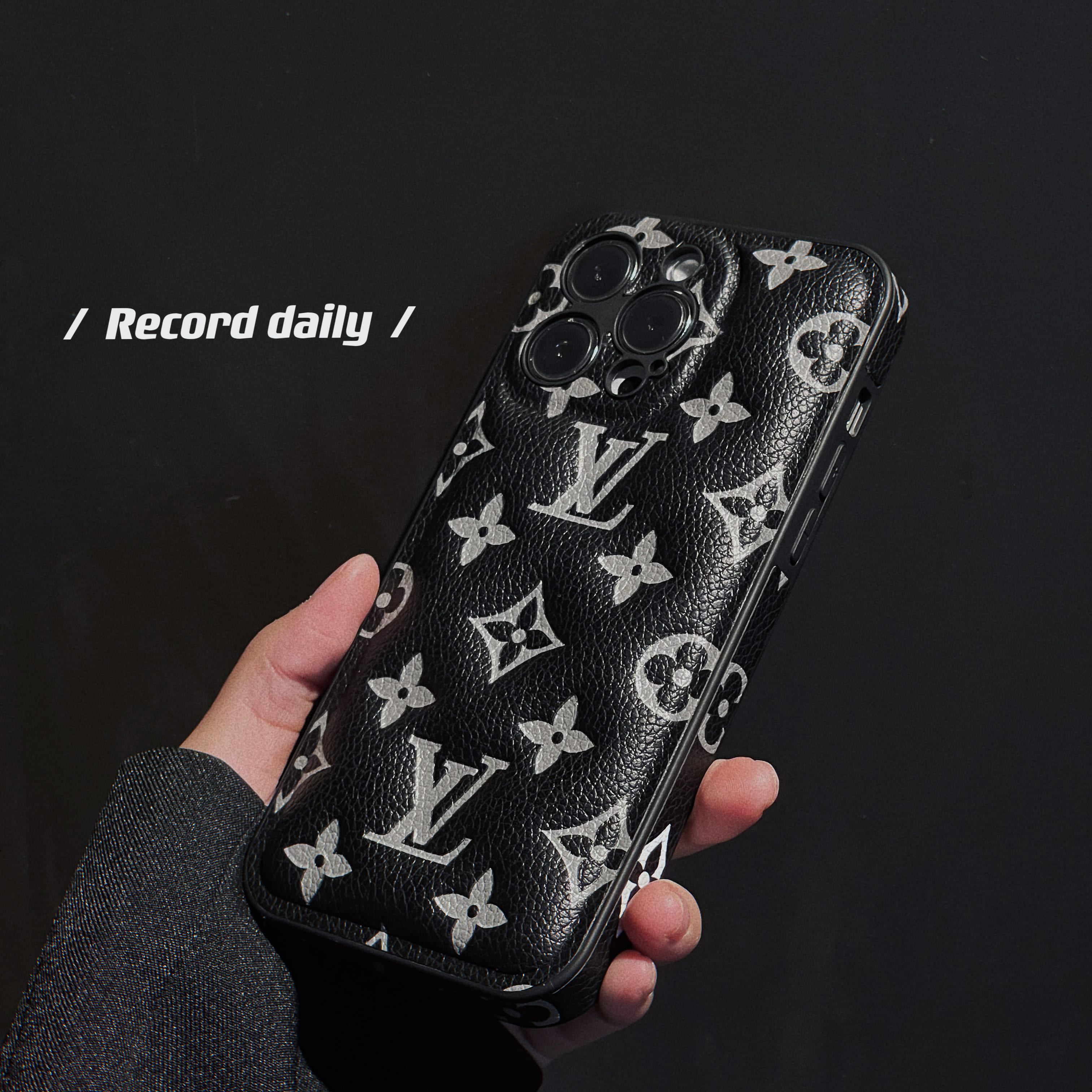 Leather Monogram iPhone Case Black Printing-QBK251512-GTOCASE