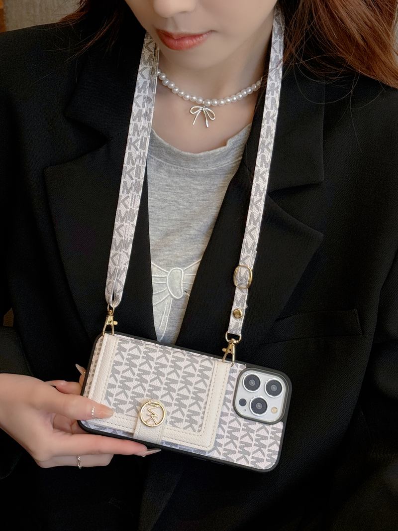 Leather MK iPhone Case With Card Holder And Strap-MYK251305