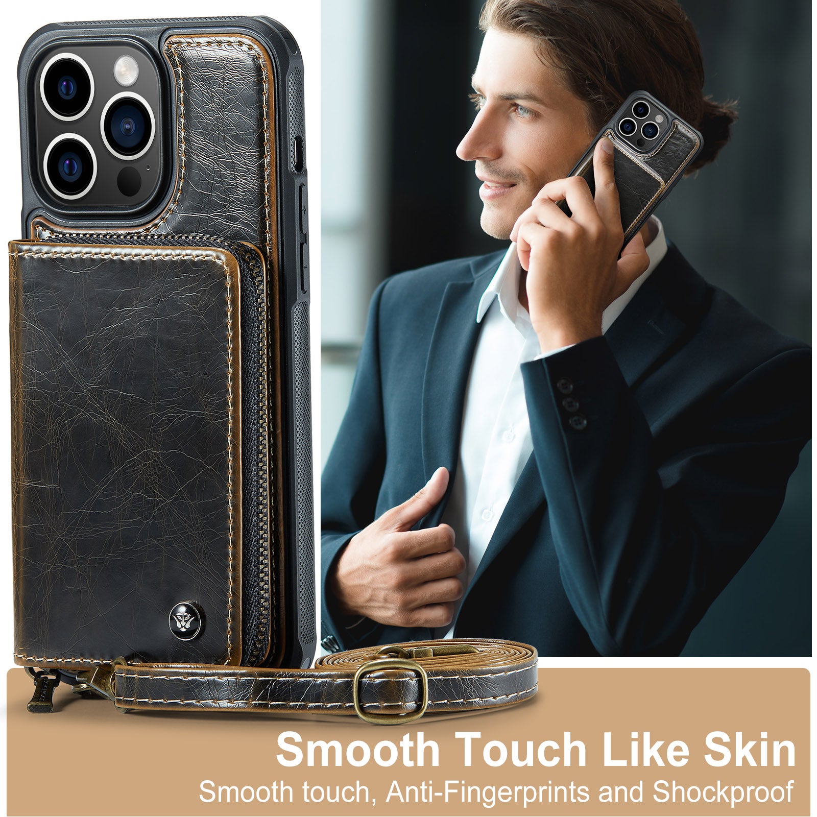 Luxury Leather Wallet Crossbody iPhone Case – HKS251425