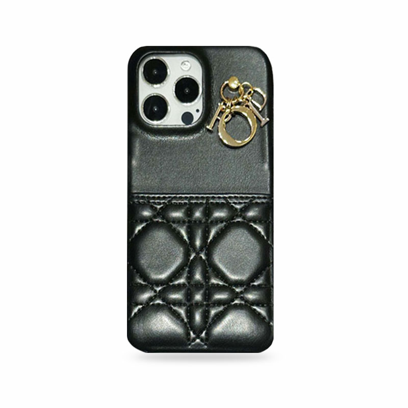 Classic CD iPhone Case With Card Holder Leather Black-CZK240513