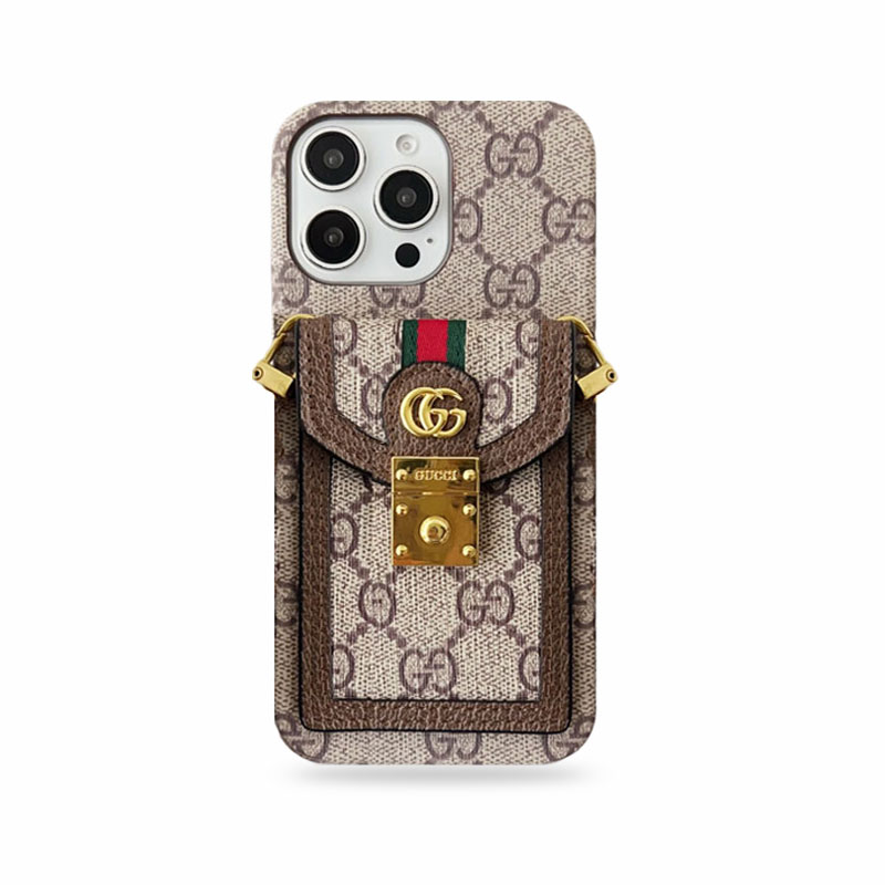 Classic GG iPhone Case With Card Holder And Strap Brown-CZS251821