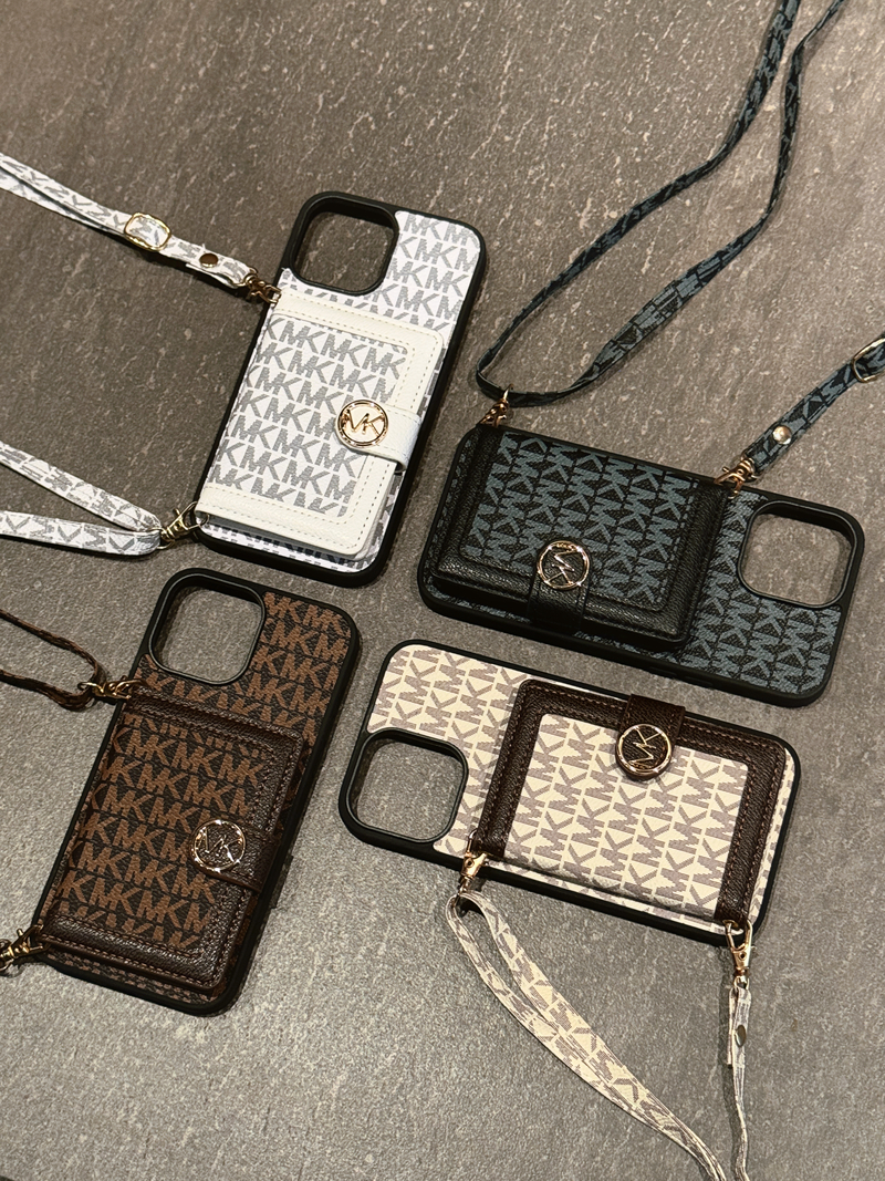 Leather MK iPhone Case With Card Holder And Strap-MYK251305