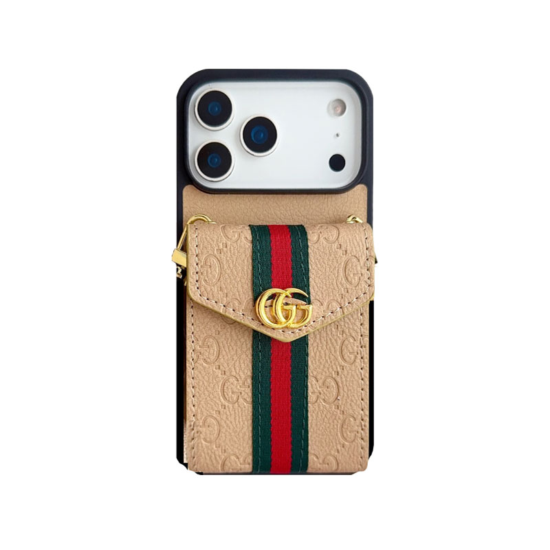 Leather GG iPhone Case With Card Holder And Strap -CZFK251106