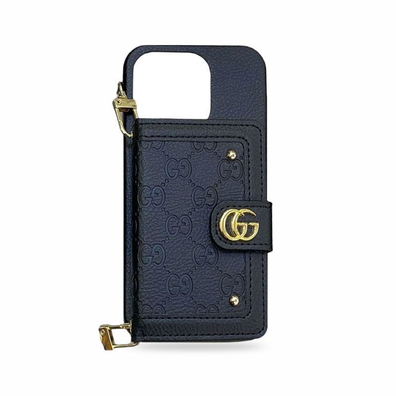 GG iPhone Case With Wallet And Strap Black -ZY241720