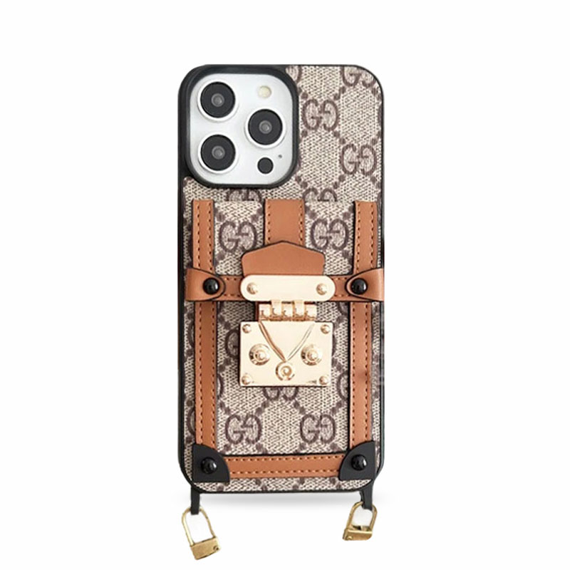 GG iPhone Case With Wallet And Strap Brown -TDK240330