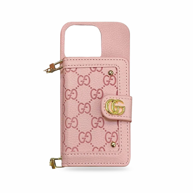 GG iPhone Case With Wallet And Strap Pink -ZY241720
