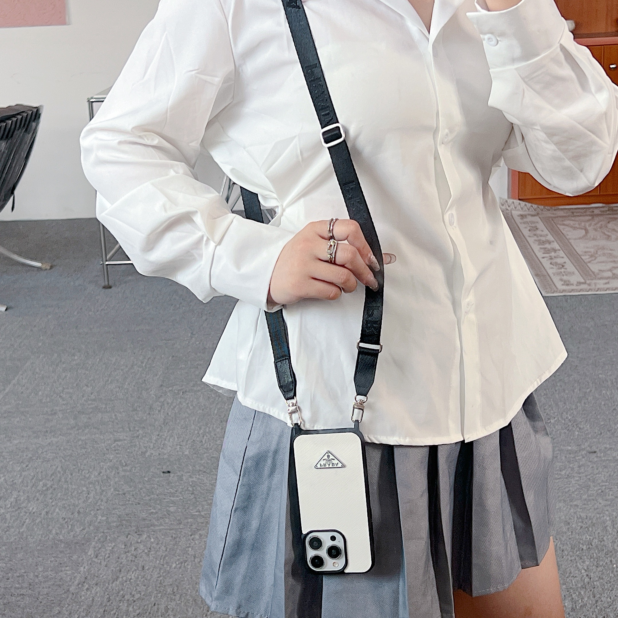 Leather PR Case With Strap For iPhone White-PGS241837-GTOCASE