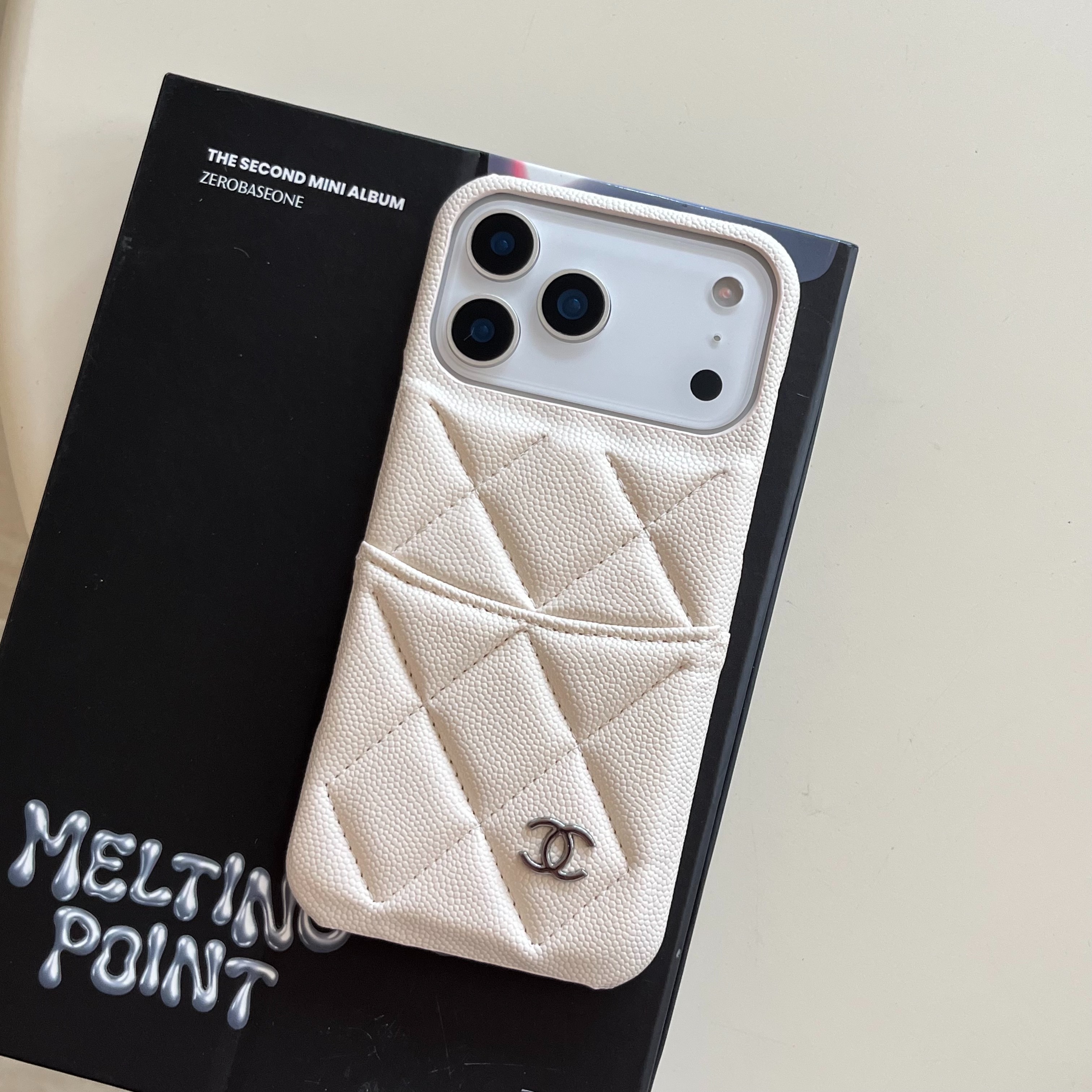 Stylish Leather CC iPhone Case With Card Holder White For iPhone 17 Series-CMCC023