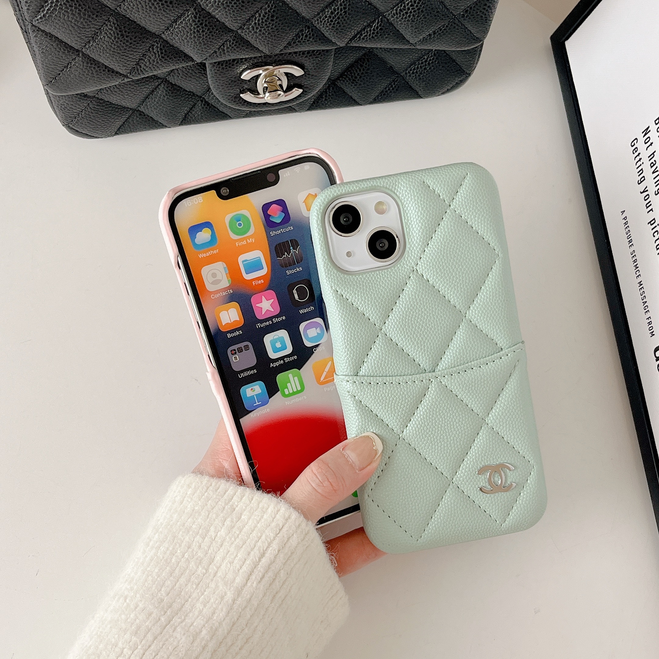 Leather CC Case With Crad Holder For iPhone Green -PZB240603-GTOCASE
