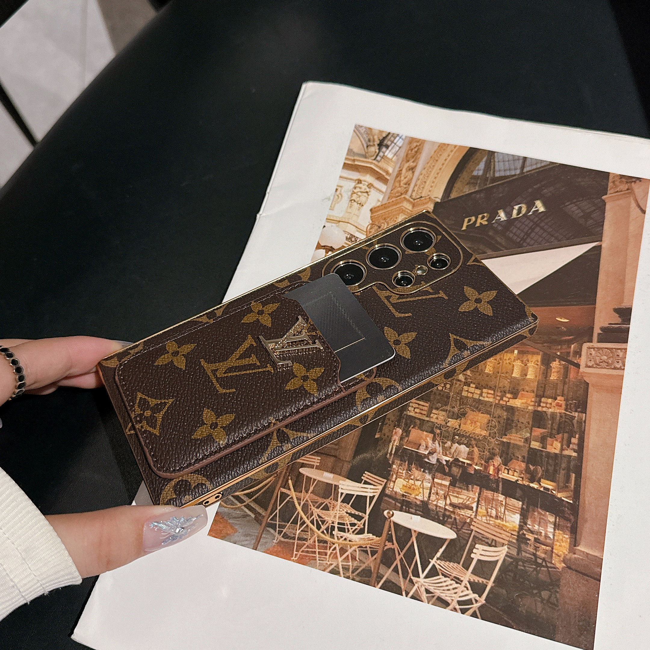 Leather Monogram Samsung Galaxy S Series Case With Card Holder Big Printing -CKK251506-GTOCASE