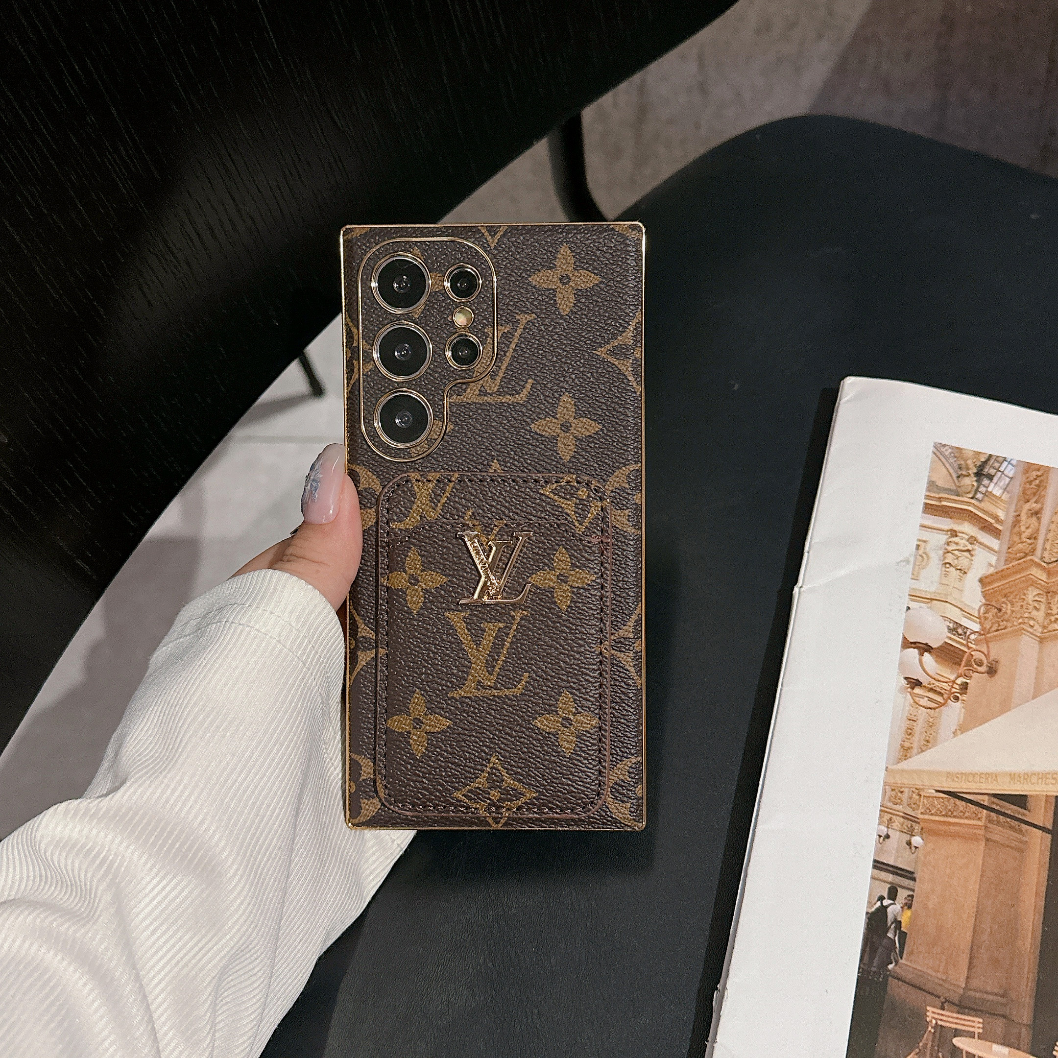 Leather Monogram Samsung Galaxy S Series Case With Card Holder Big Printing -CKK251506-GTOCASE