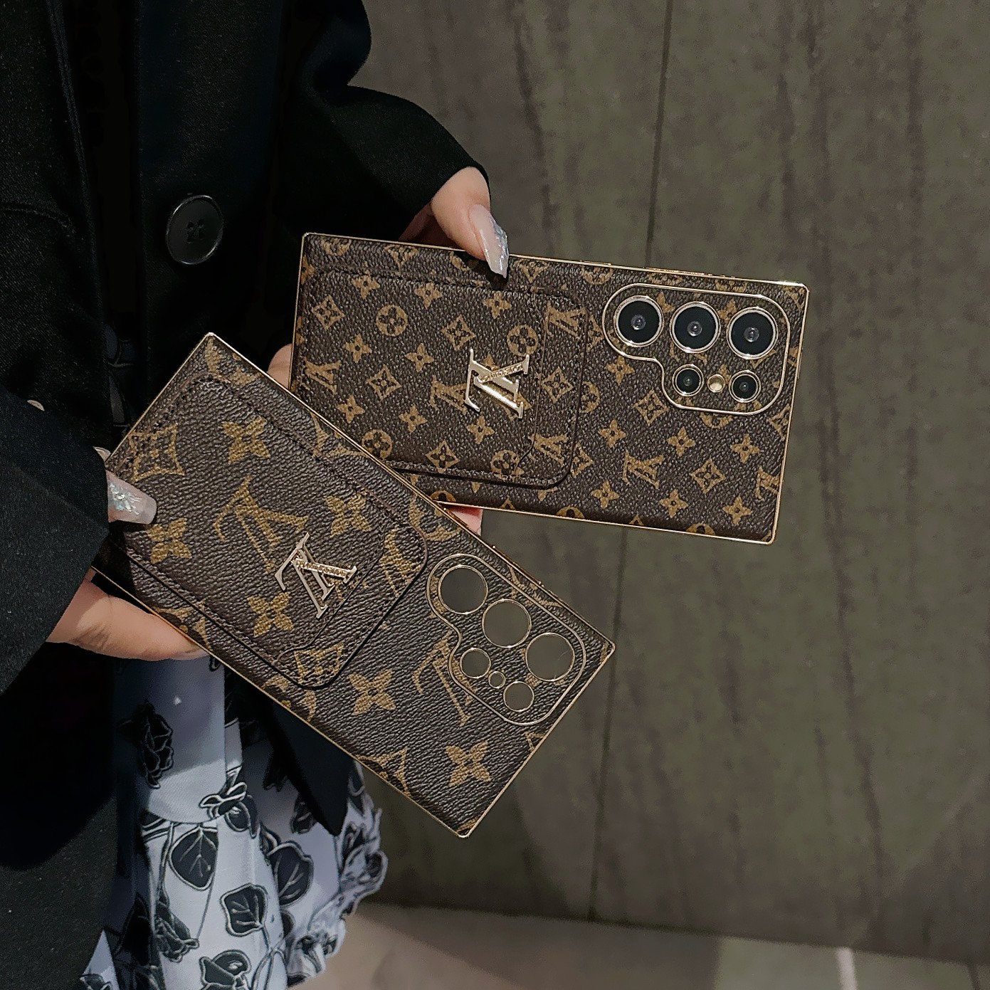 Leather Monogram Samsung Galaxy S Series Case With Card Holder Big Printing -CKK251506-GTOCASE