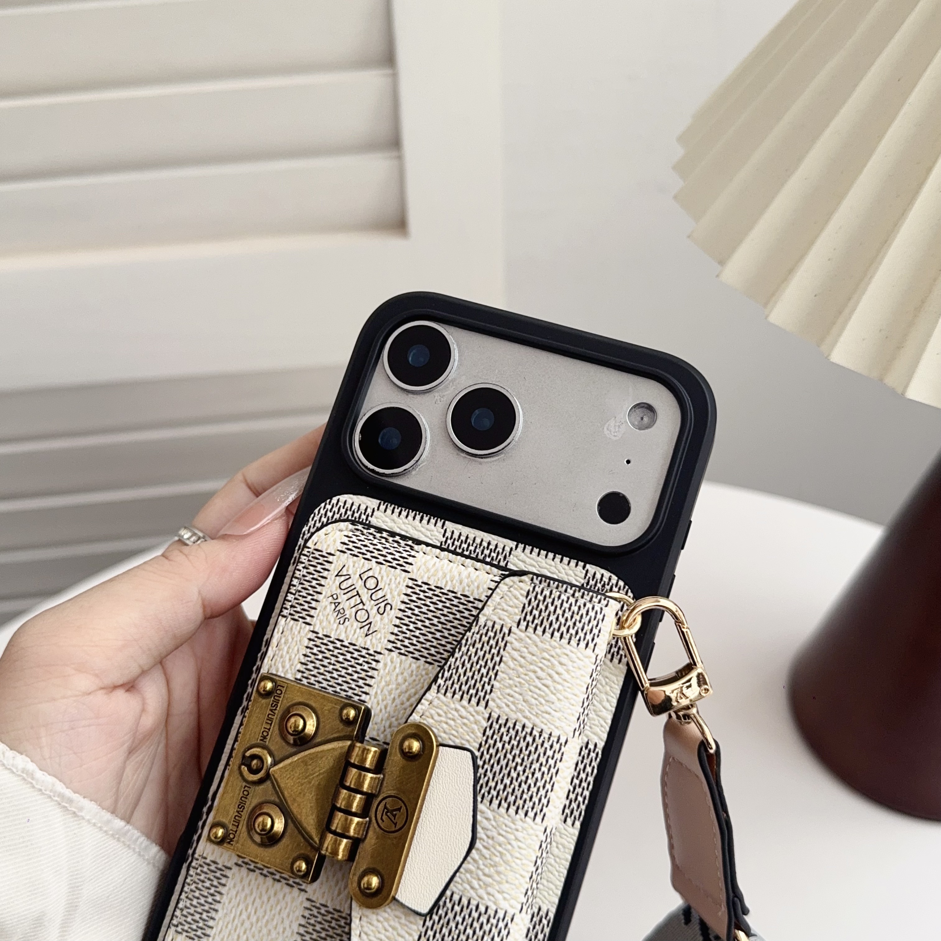 Classic Leather Monogram iPhone Case With Card Holder And Strap-MYK251305