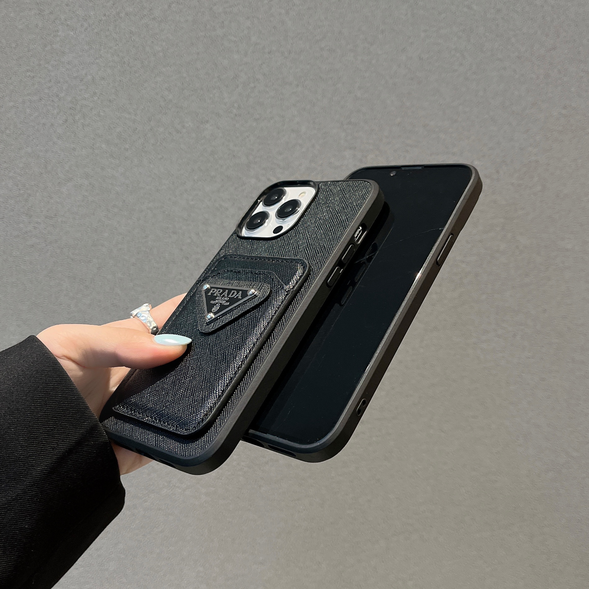 Classic PR iPhone Case With Card Holder Black -JDB240403-GTOCASE