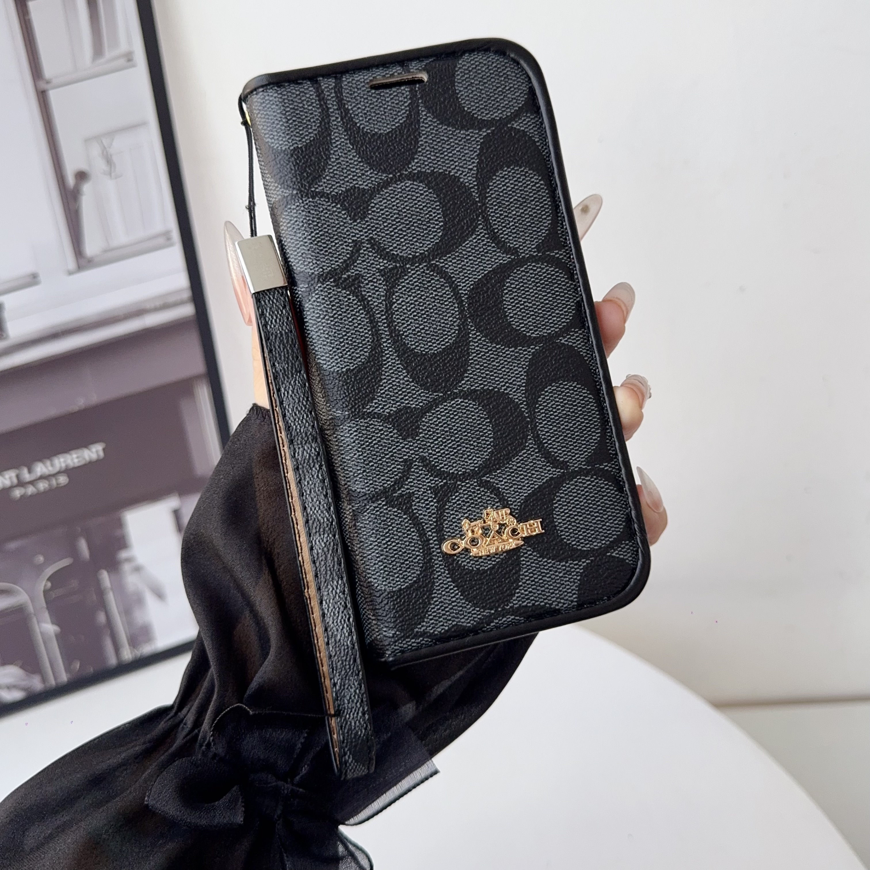 Classic Leather CH iPhone Case With Fold Wallet And Strap-LBP251050