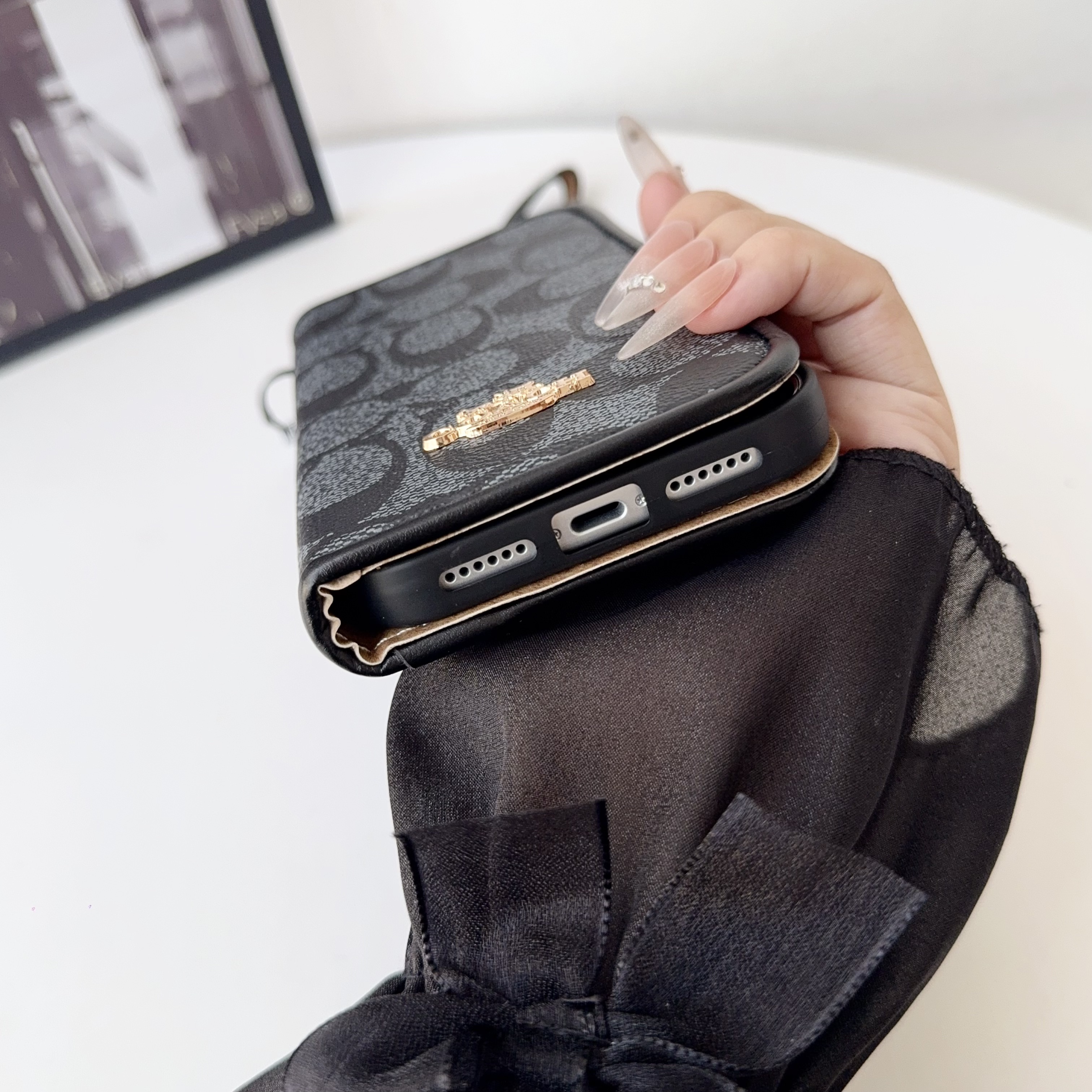 Classic Leather CH iPhone Case With Fold Wallet And Strap-LBP251050