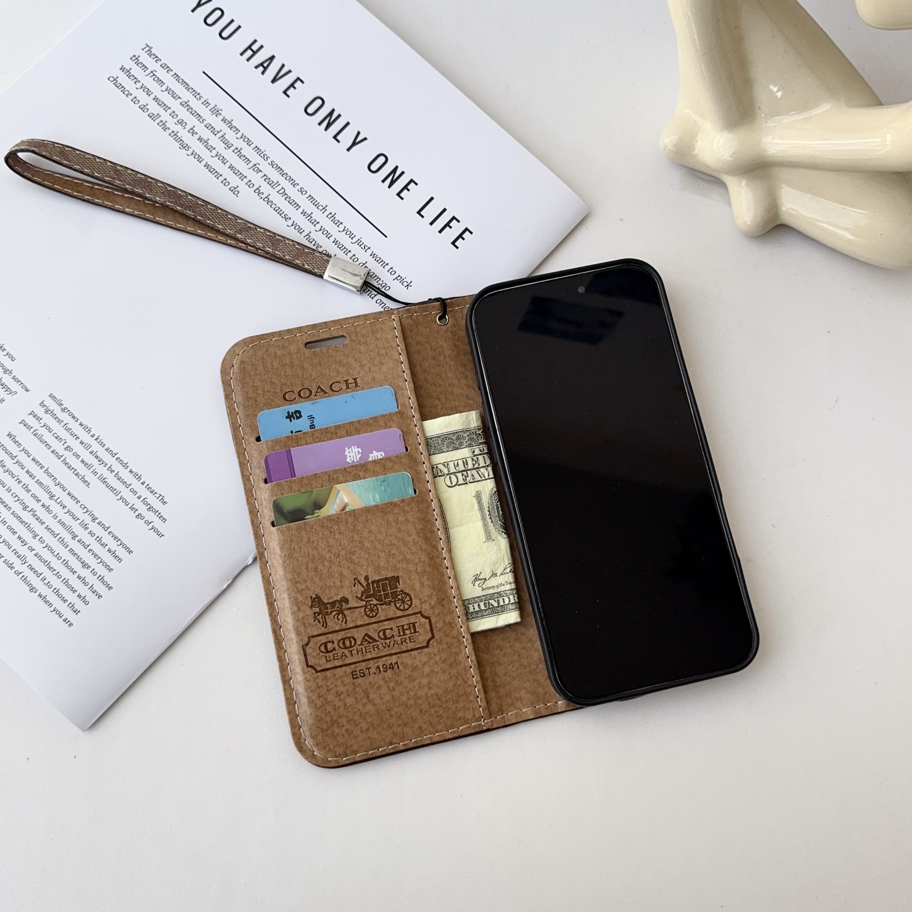 Fold Leather CH iPhone Case With Wallet And Strap-CZDK002