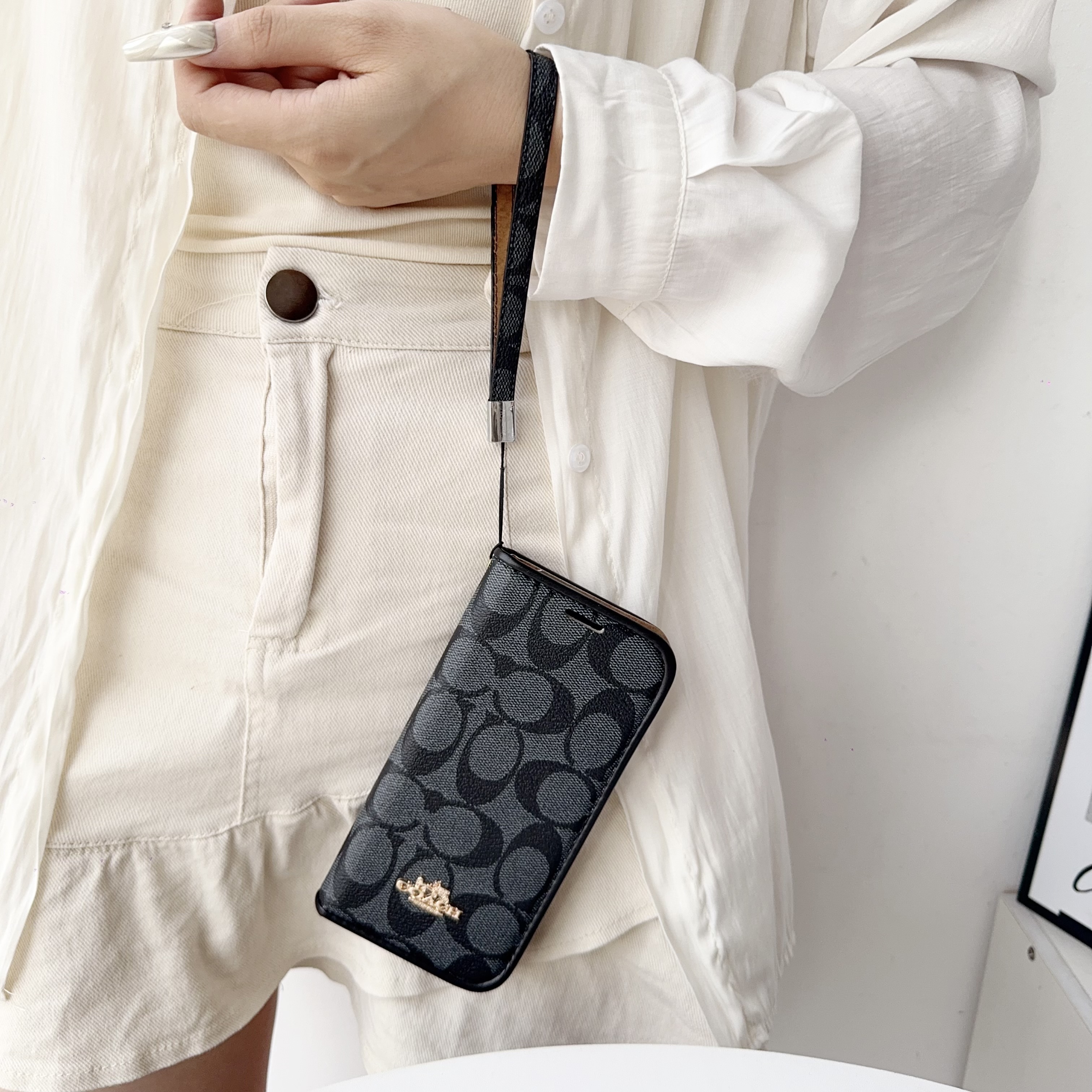 Classic Leather CH iPhone Case With Fold Wallet And Strap-LBP251050