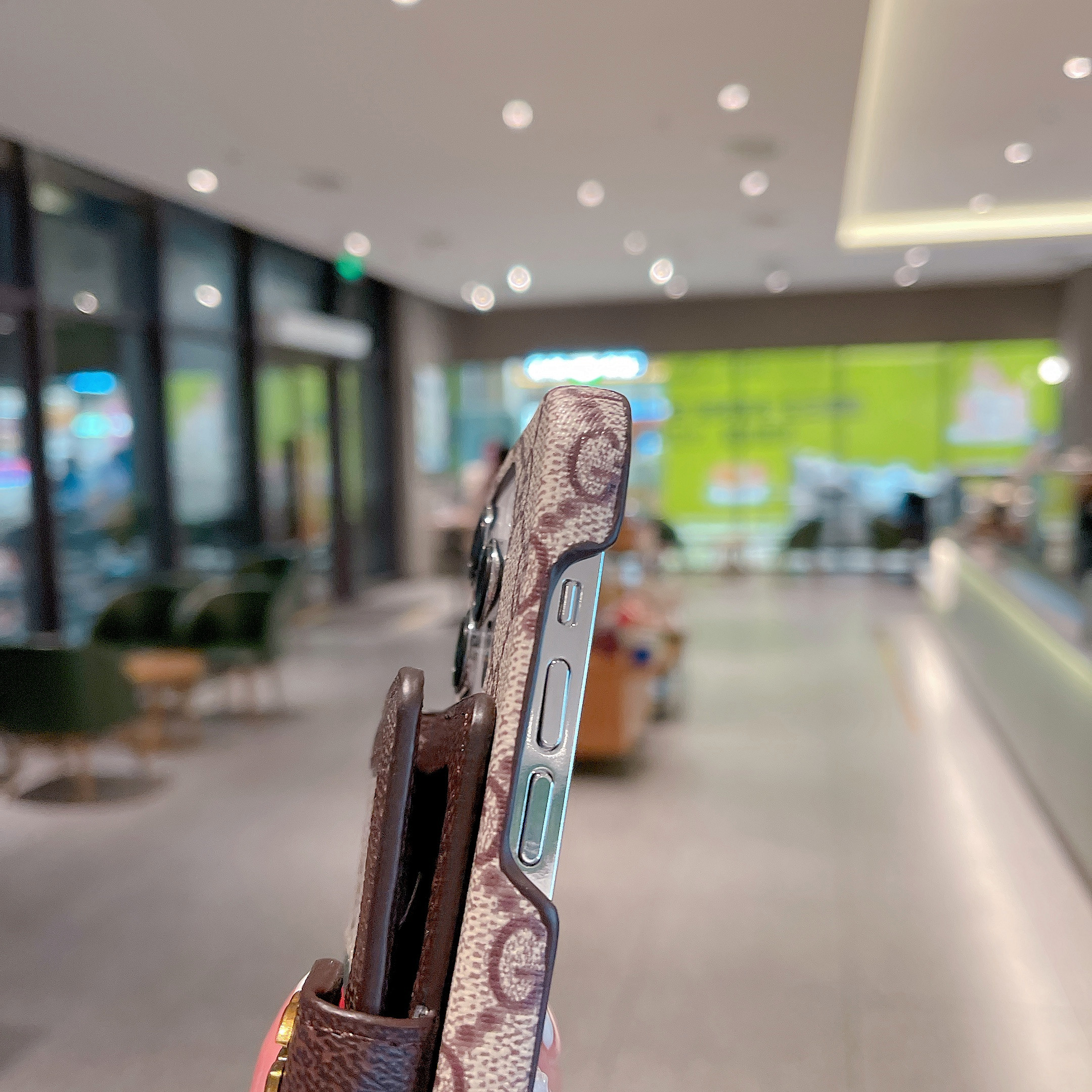 GG iPhone Case With Card Holder And Strap Brown -SZK240401-GTOCASE