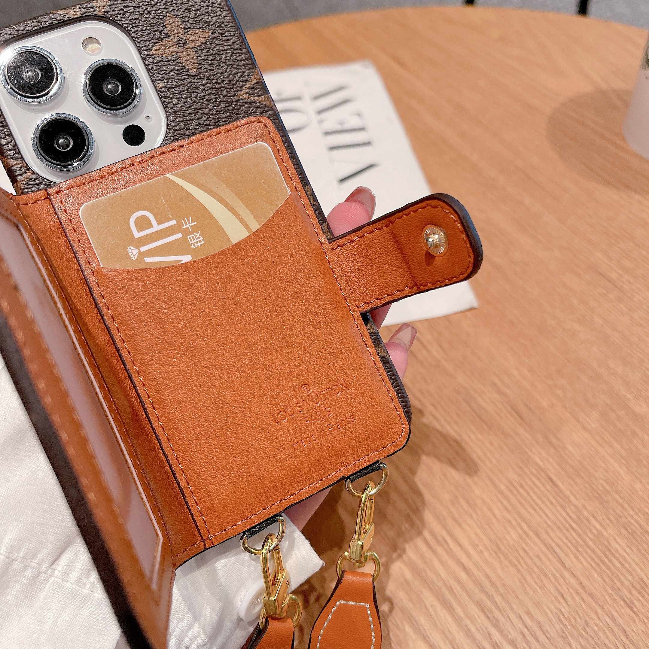 Monogram iPhone Case With Wallet And Crossbody Strap Brown -QB240329-GTOCASE