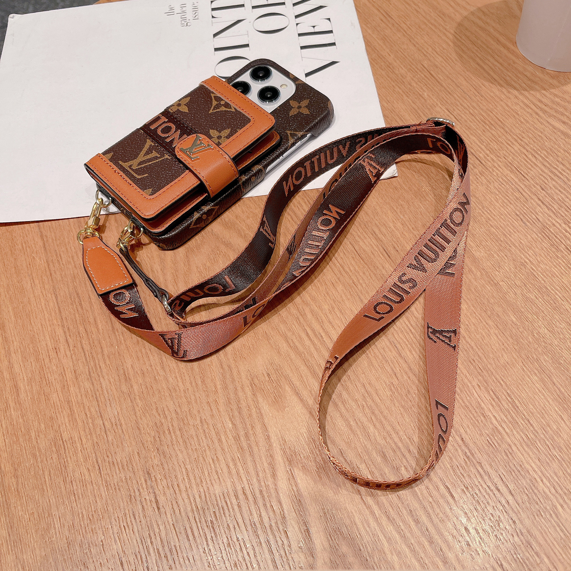 Monogram iPhone Case With Wallet And Crossbody Strap Brown -QB240329-GTOCASE