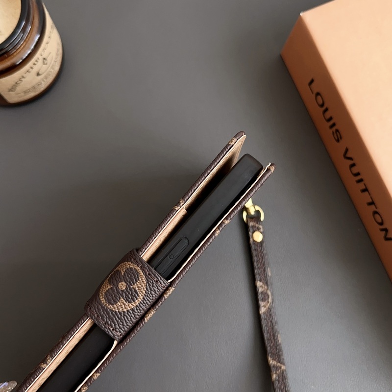 Luxury Leather Monogram iPhone Case with Card Holder and Cash Pocket-HYL25001