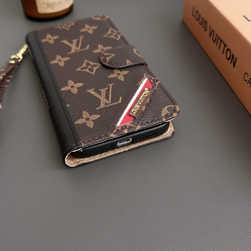 Luxury Leather Monogram iPhone Case with Card Holder and Cash Pocket-HYL25001