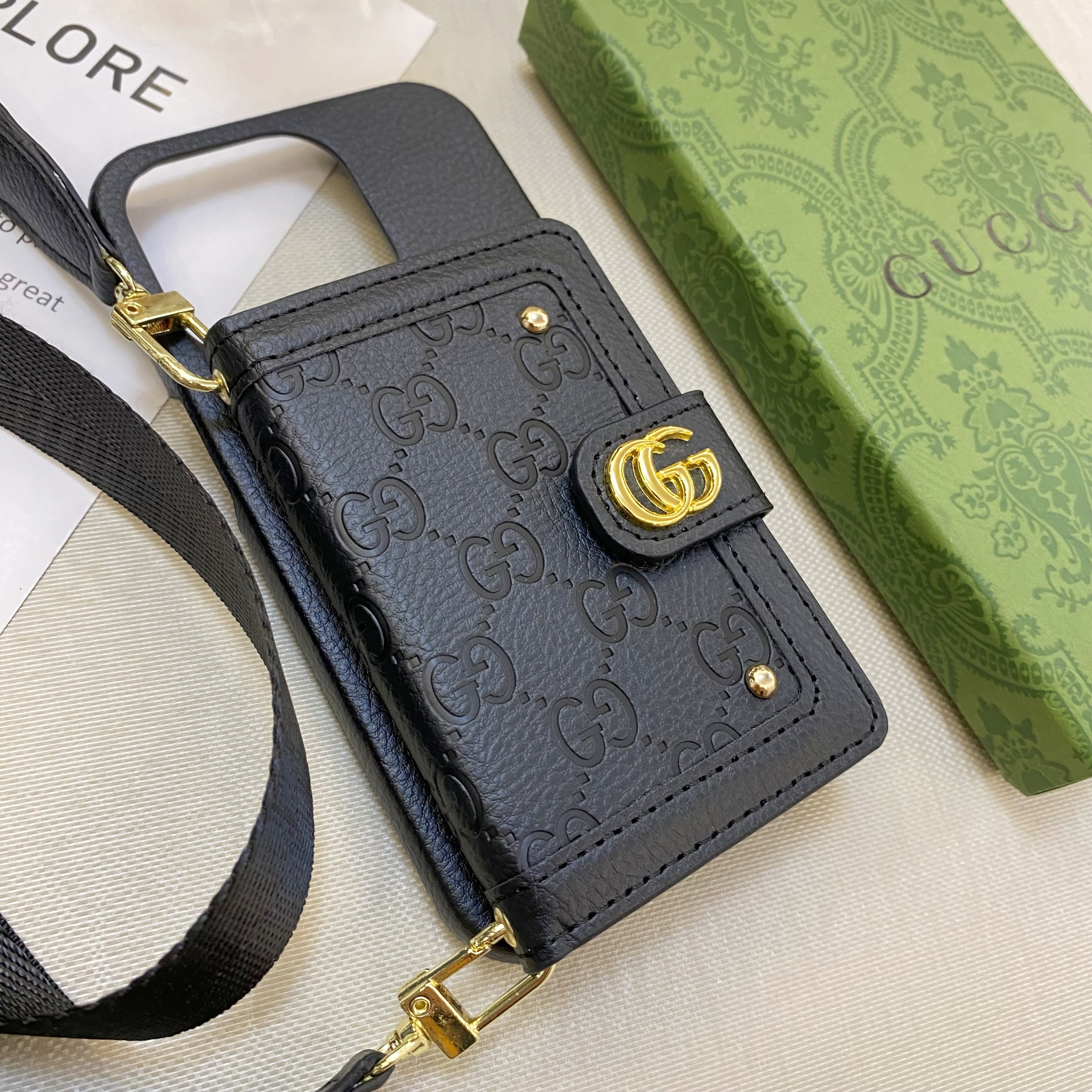 GG iPhone Case With Wallet And Strap Black -ZY241720-GTOCASE