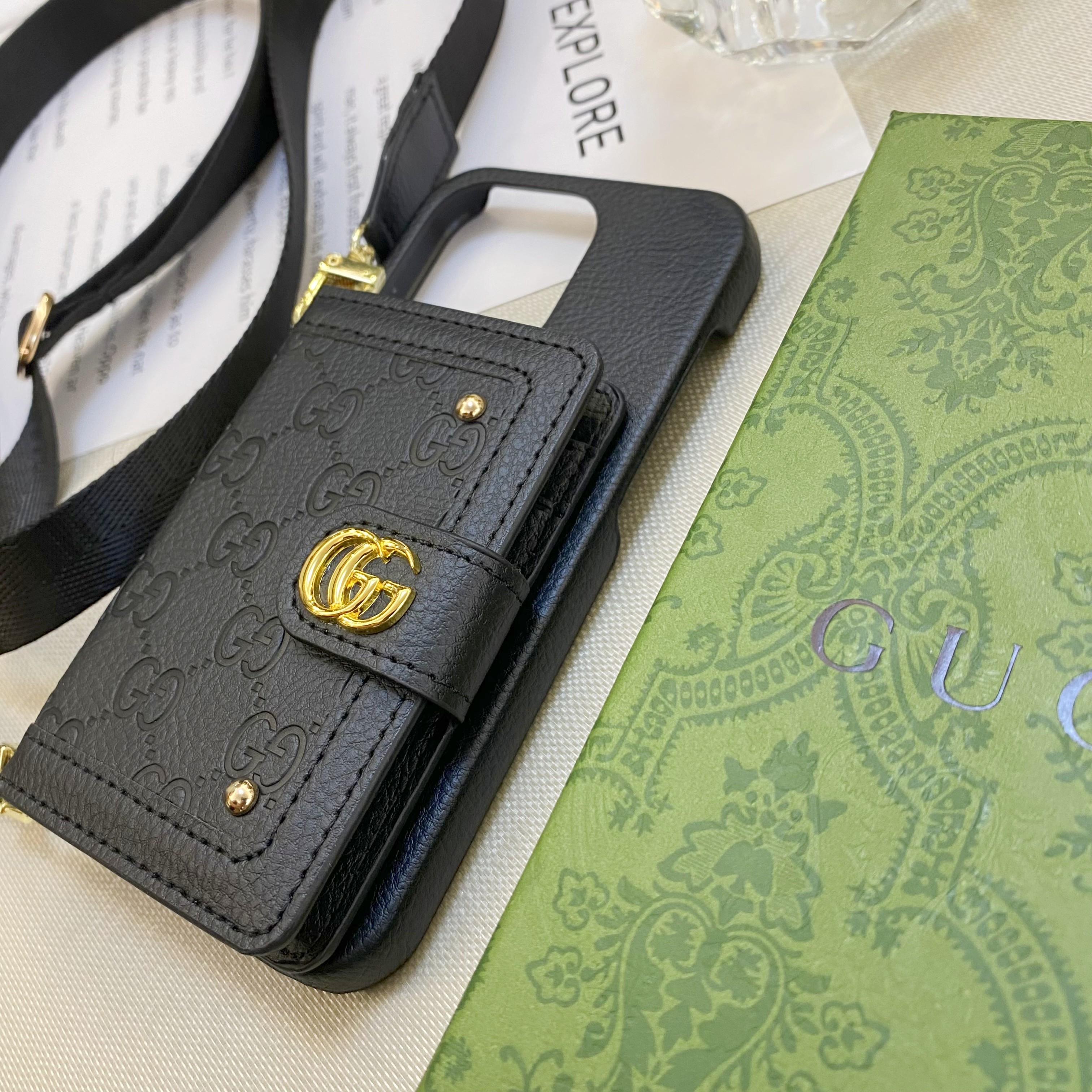 GG iPhone Case With Wallet And Strap Black -ZY241720-GTOCASE