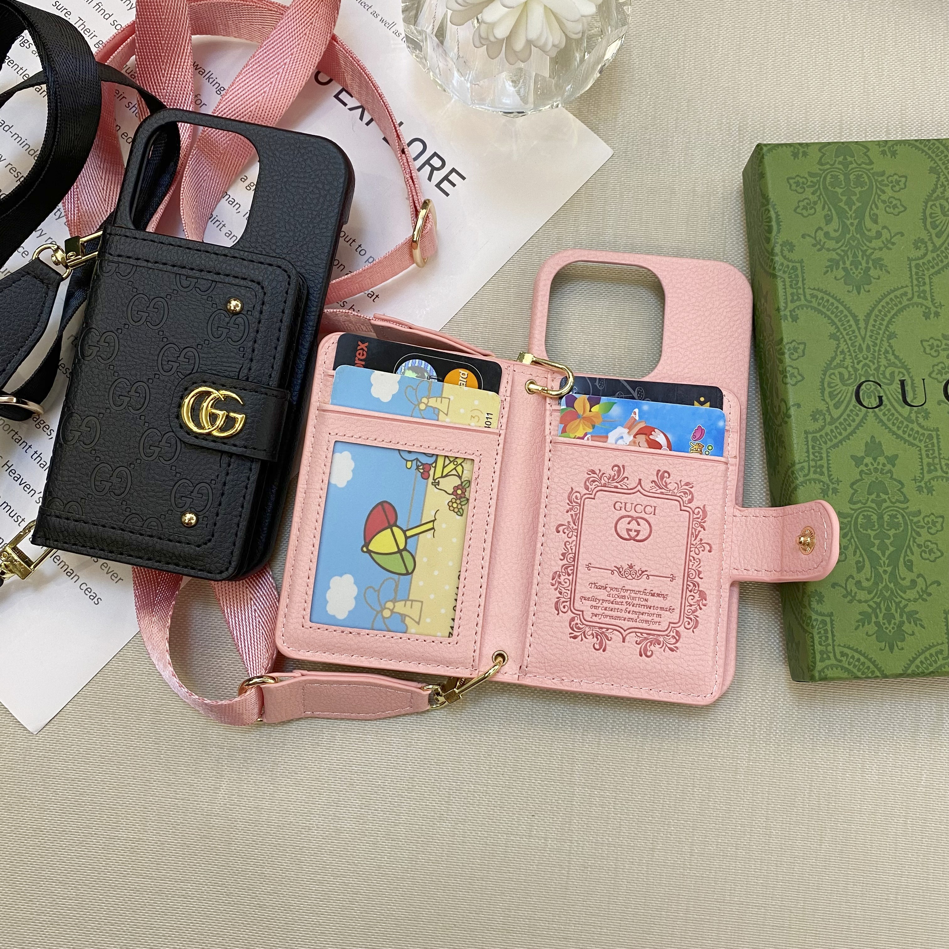 GG iPhone Case With Wallet And Strap Pink -ZY241720-GTOCASE
