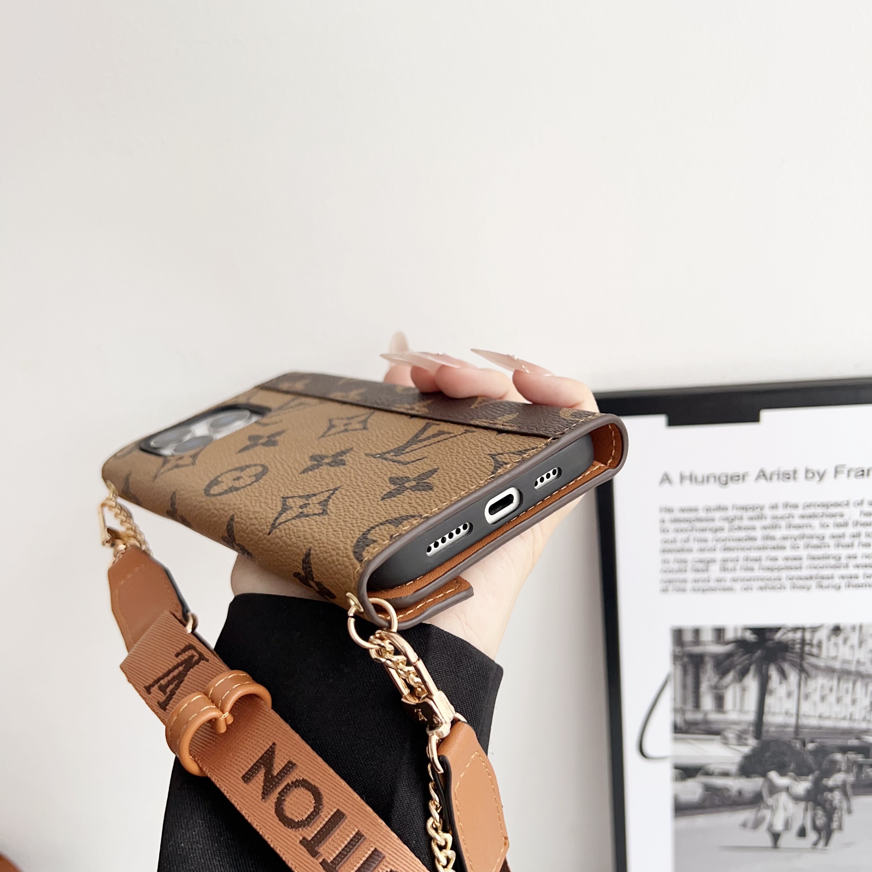 Luxury Folio Monogram iPhone Case With Card Holder And Crossbody Strap-MTY251402