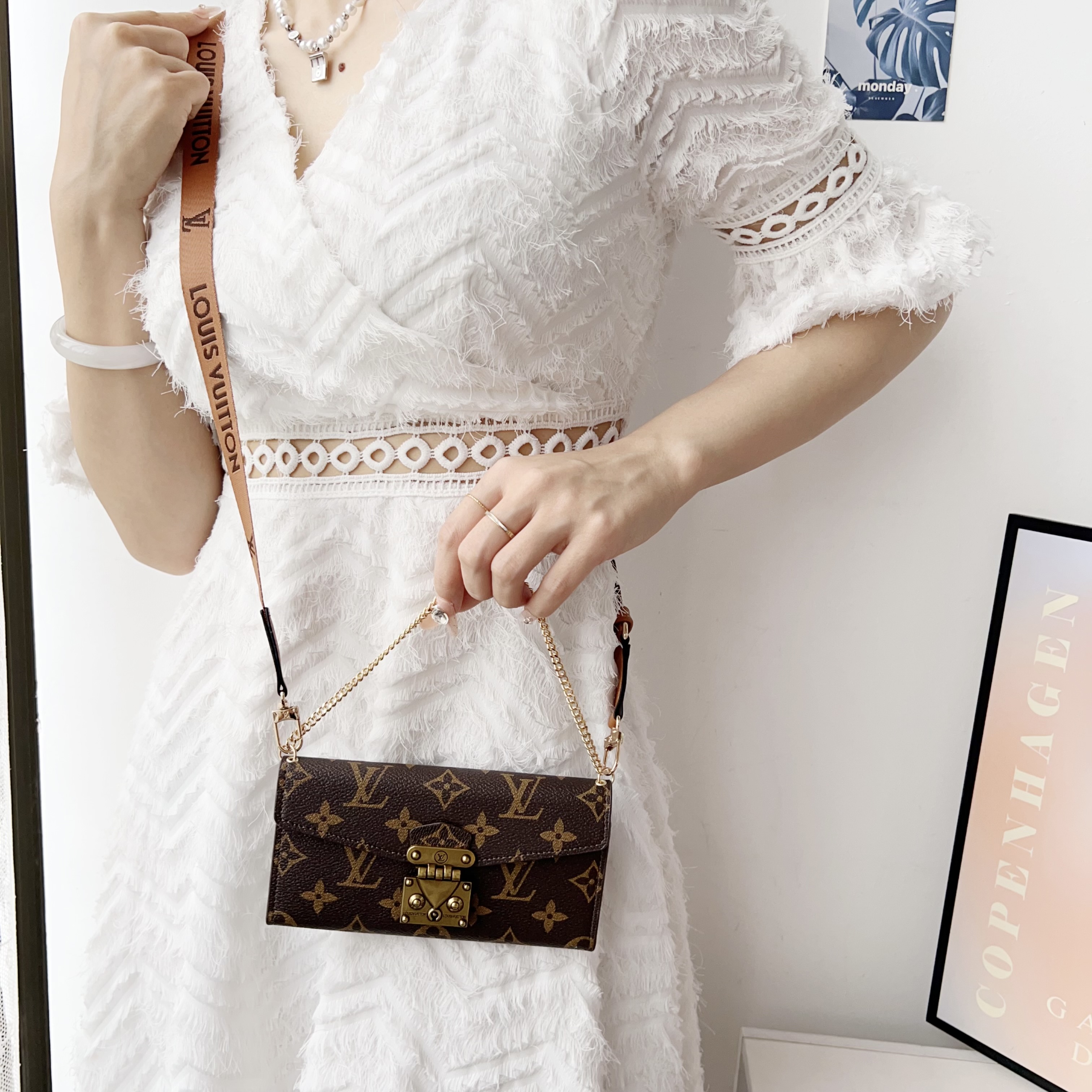 Luxury Folio Monogram iPhone Case With Card Holder And Crossbody Strap-MTY251402