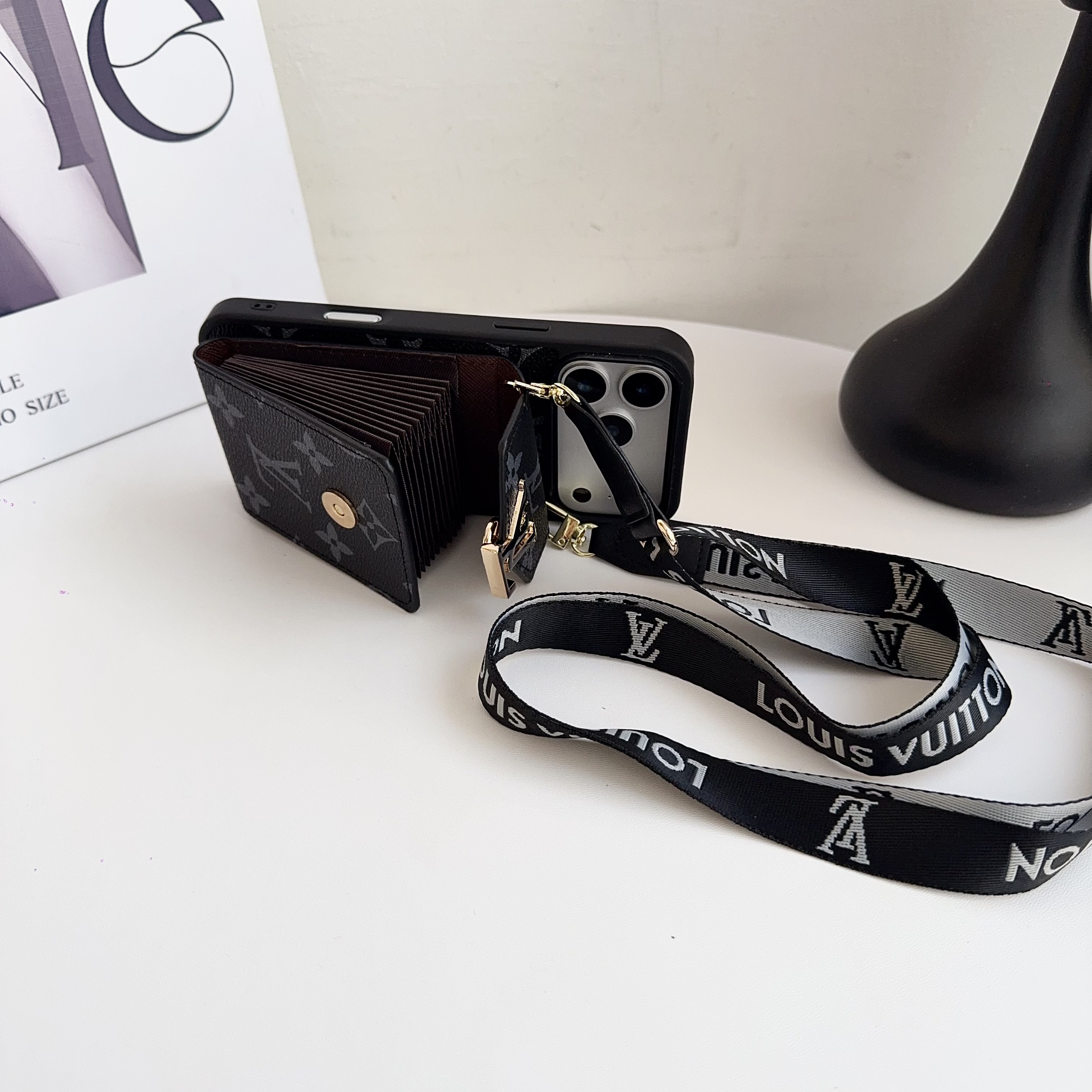 Classic Leather Monogram iPhone Case With Card Holder And Strap -DFK251819