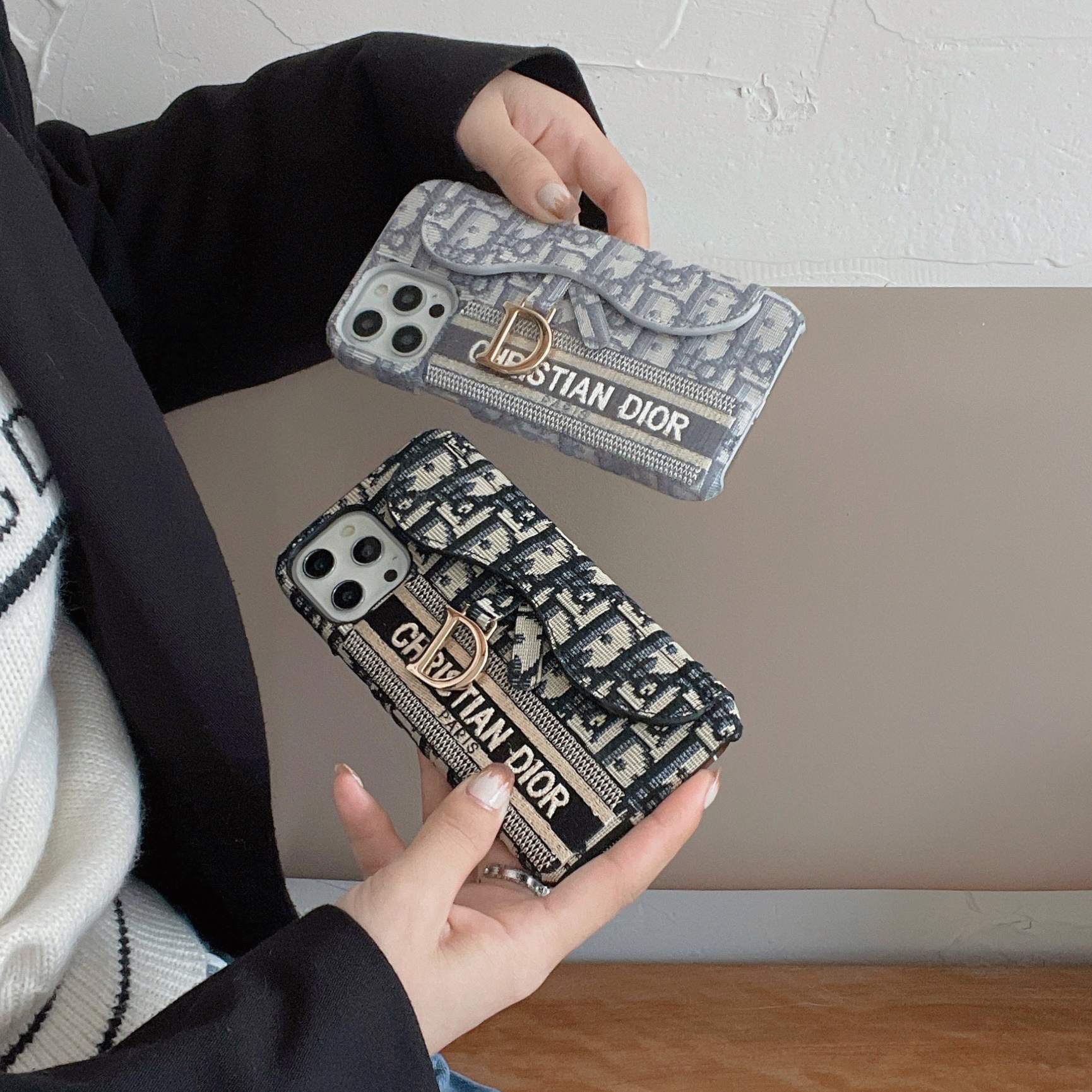 CD iPhone Case With Card Holder Black-KKY240115-GTOCASE